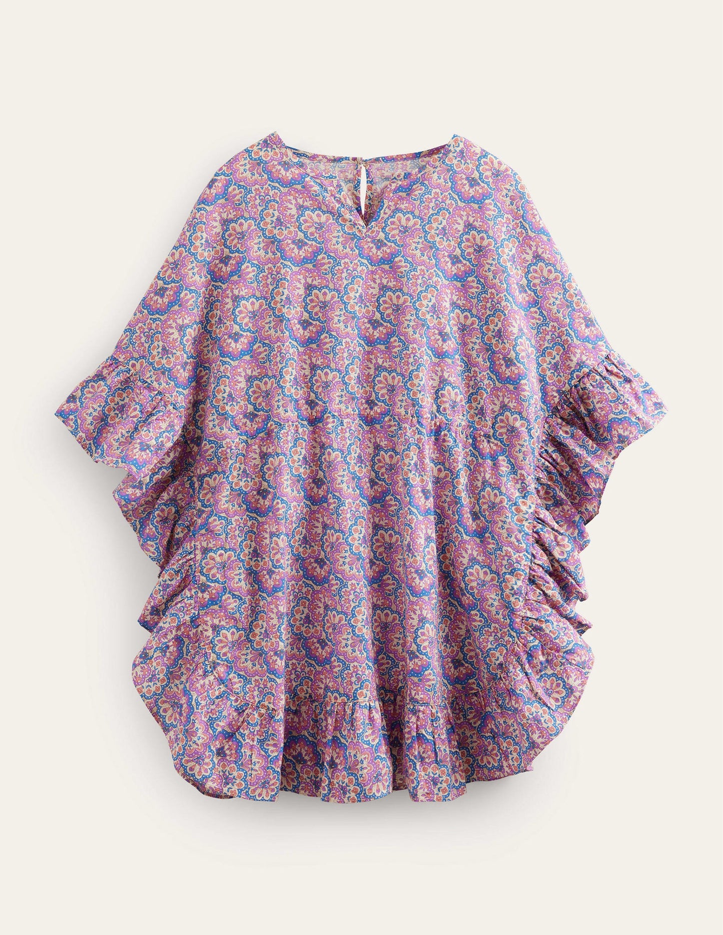 Printed Poncho Kaftan-Lupin and Peach Paisley