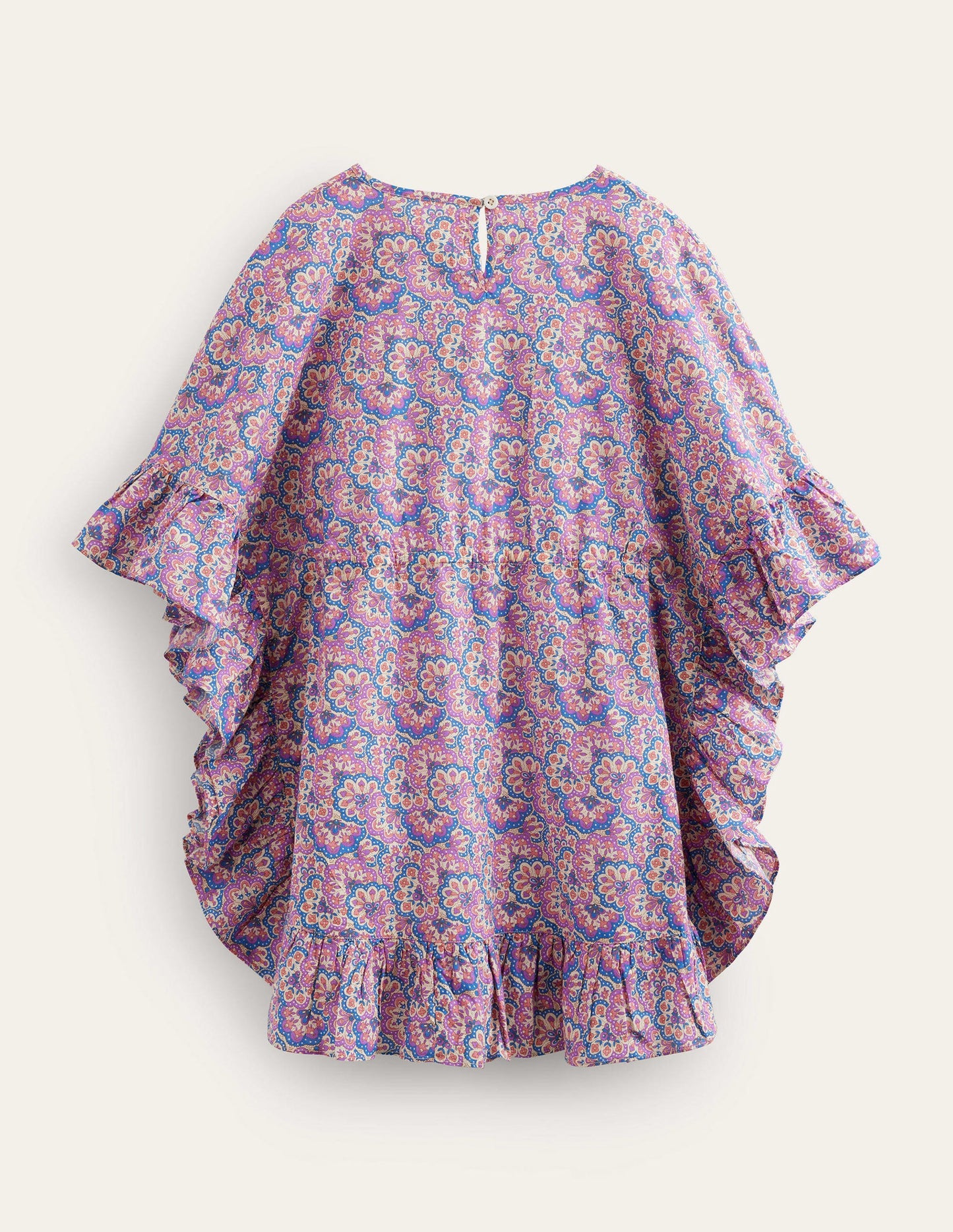 Printed Poncho Kaftan-Lupin and Peach Paisley