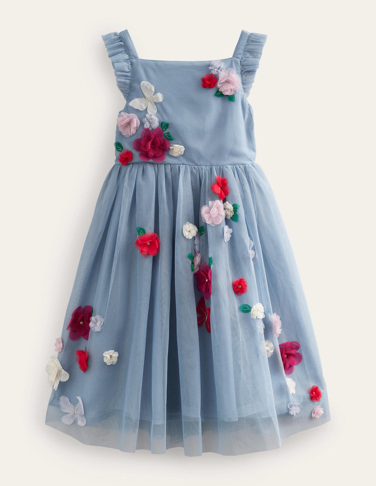 Appliqué Tulle Dress-Pebble blue