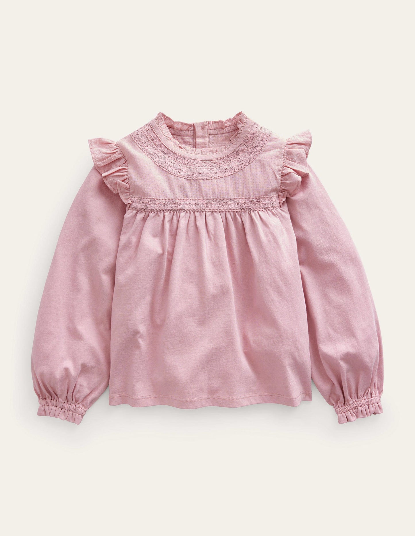 Lace Detail Jersey Top-French Pink