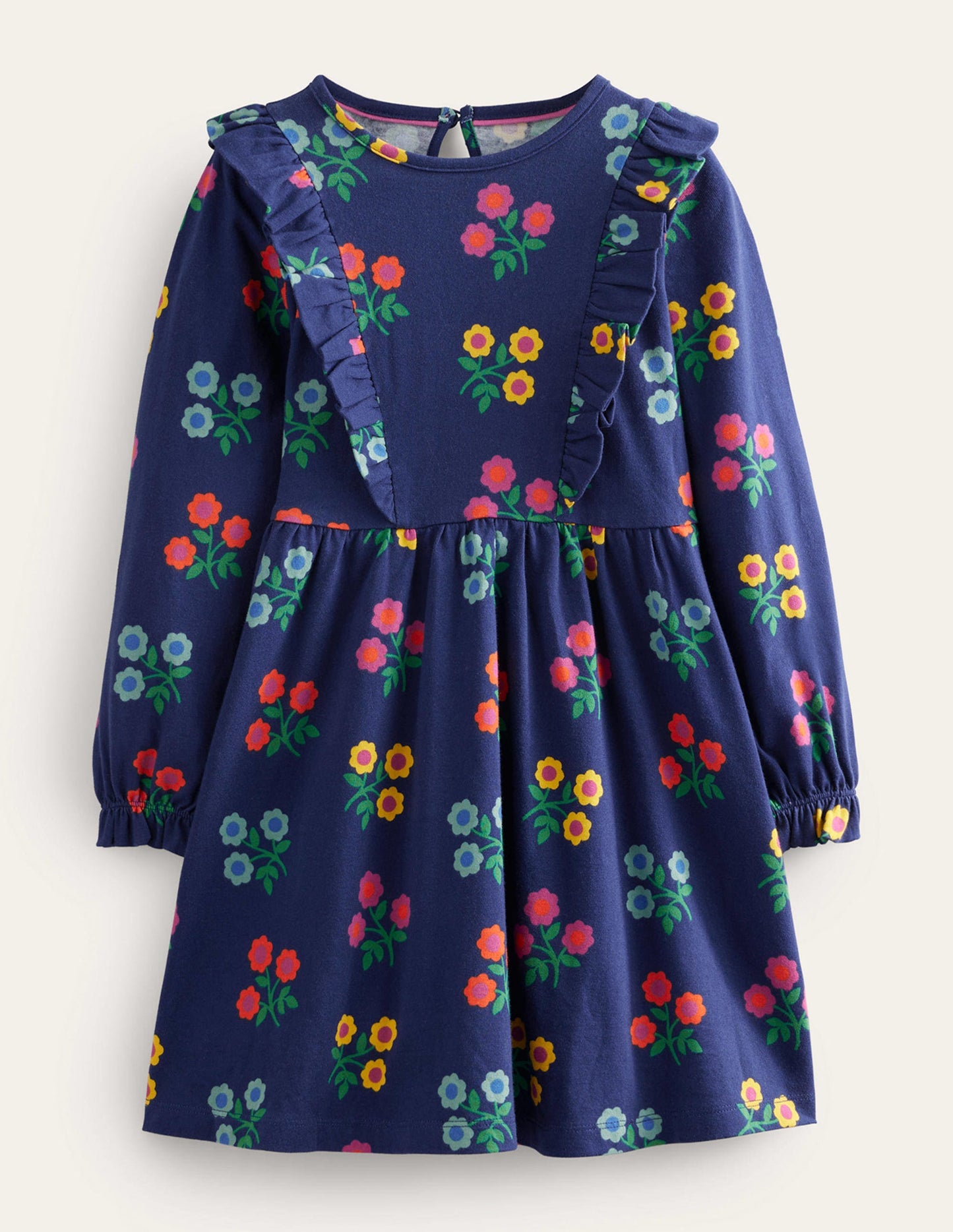 Long Sleeve Ruffle Dress-College Navy Flower
