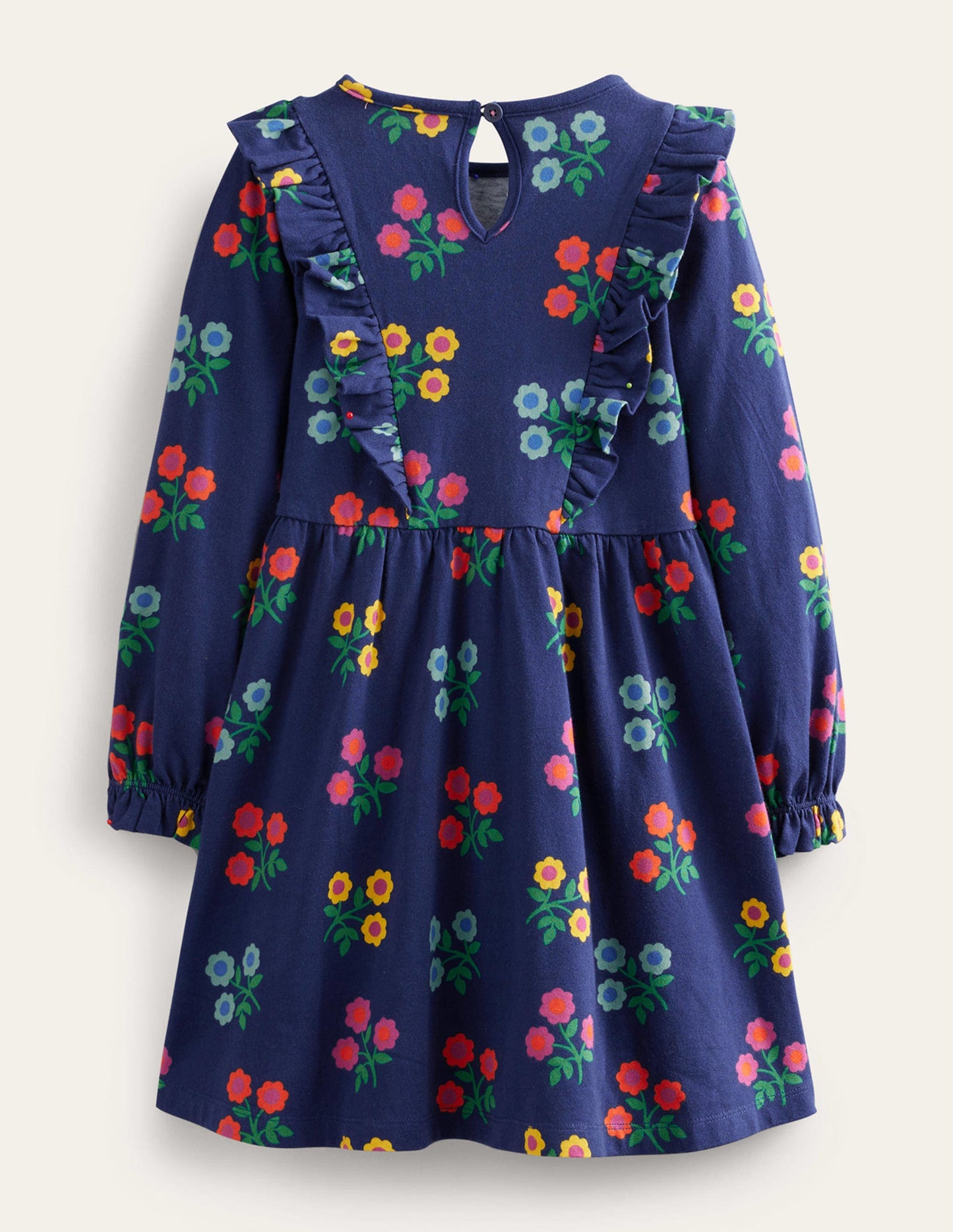 Long Sleeve Ruffle Dress-College Navy Flower