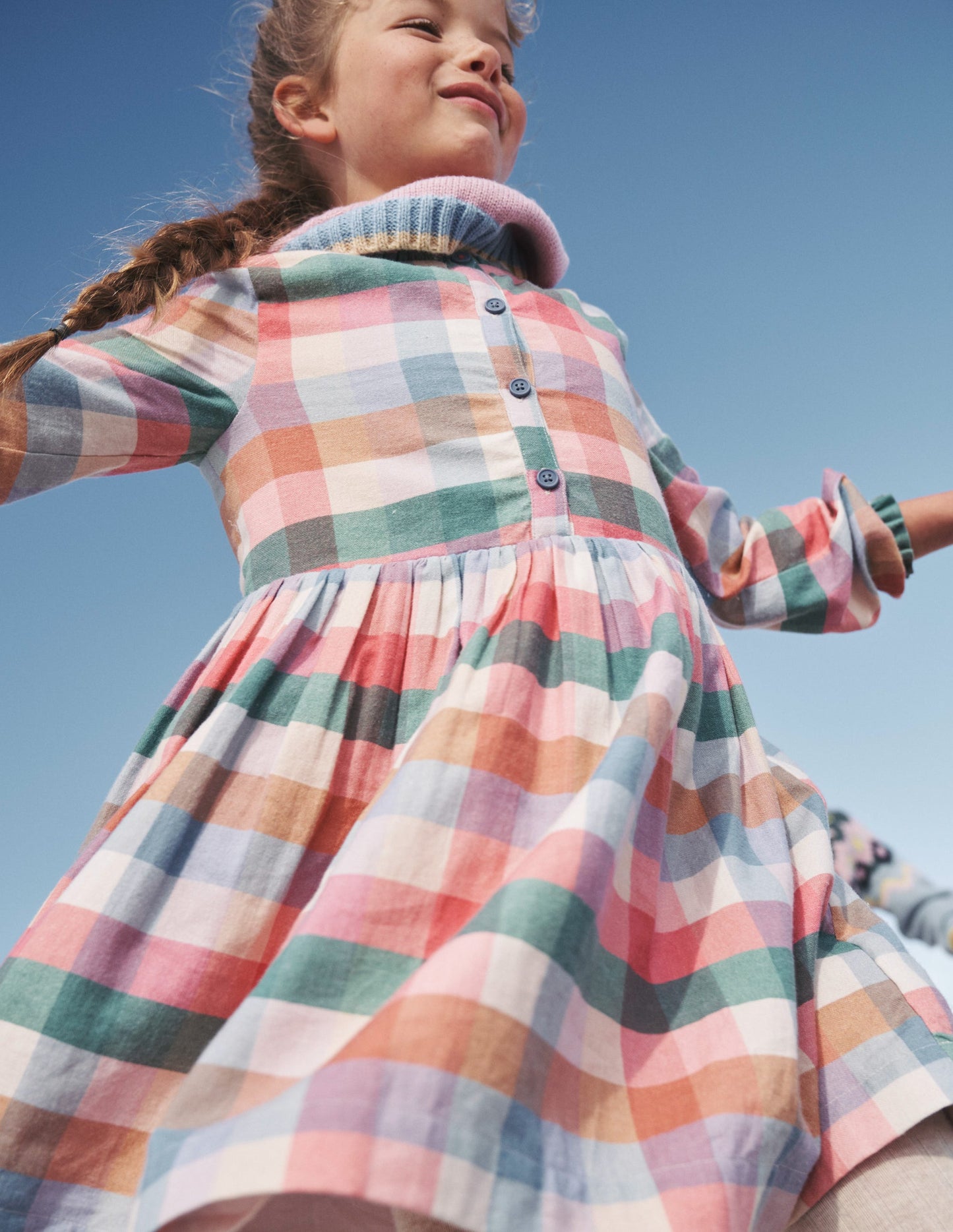 Drop Waist Shirt Dress-Pink / Green Multi Gingham