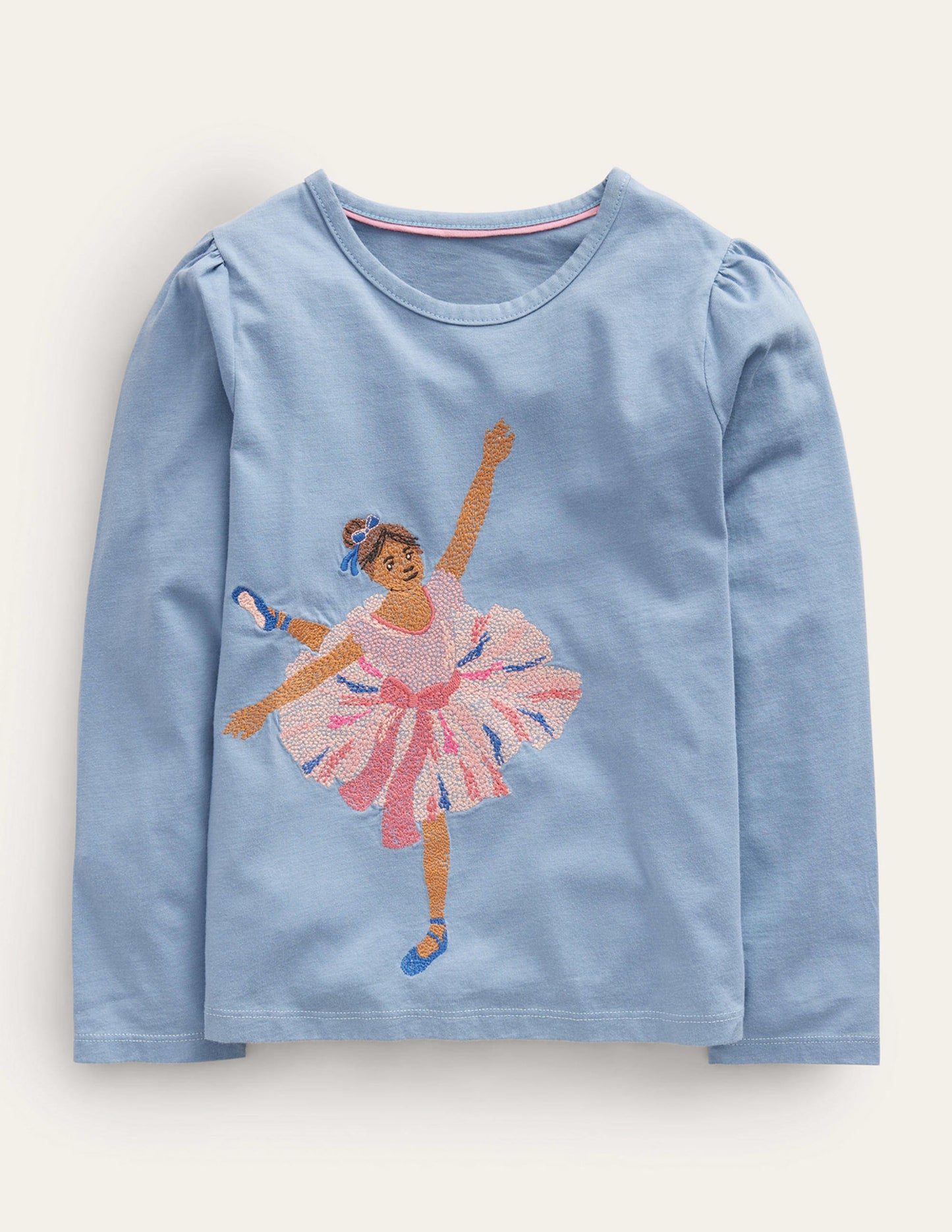 Appliqué Puff-Sleeve Top-Pebble Blue Ballerina