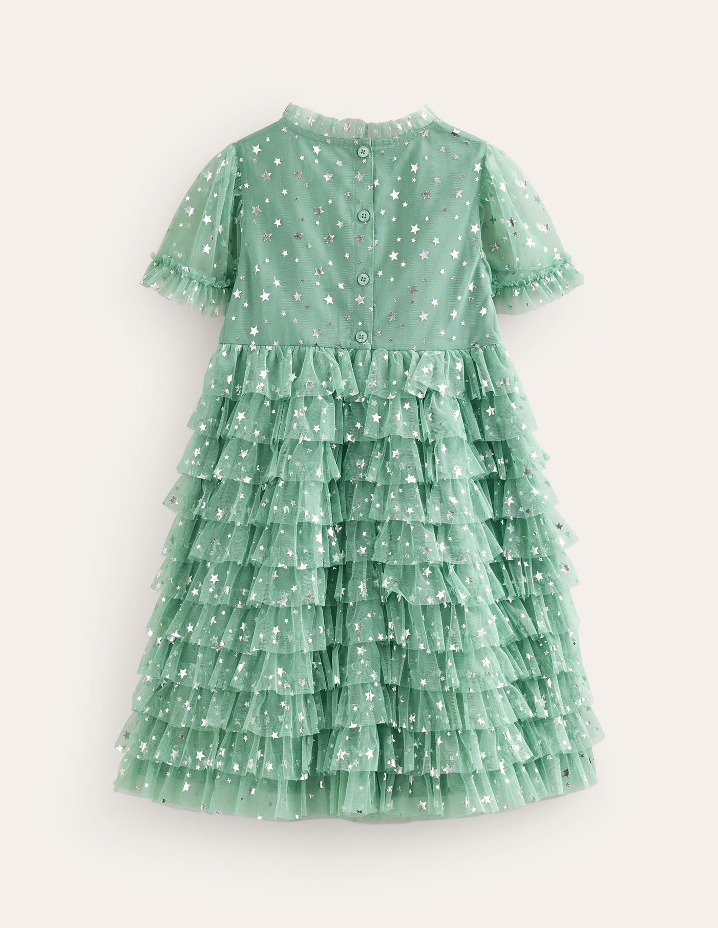 Ruffle Tulle Star Dress-Csarite Green Foil Stars