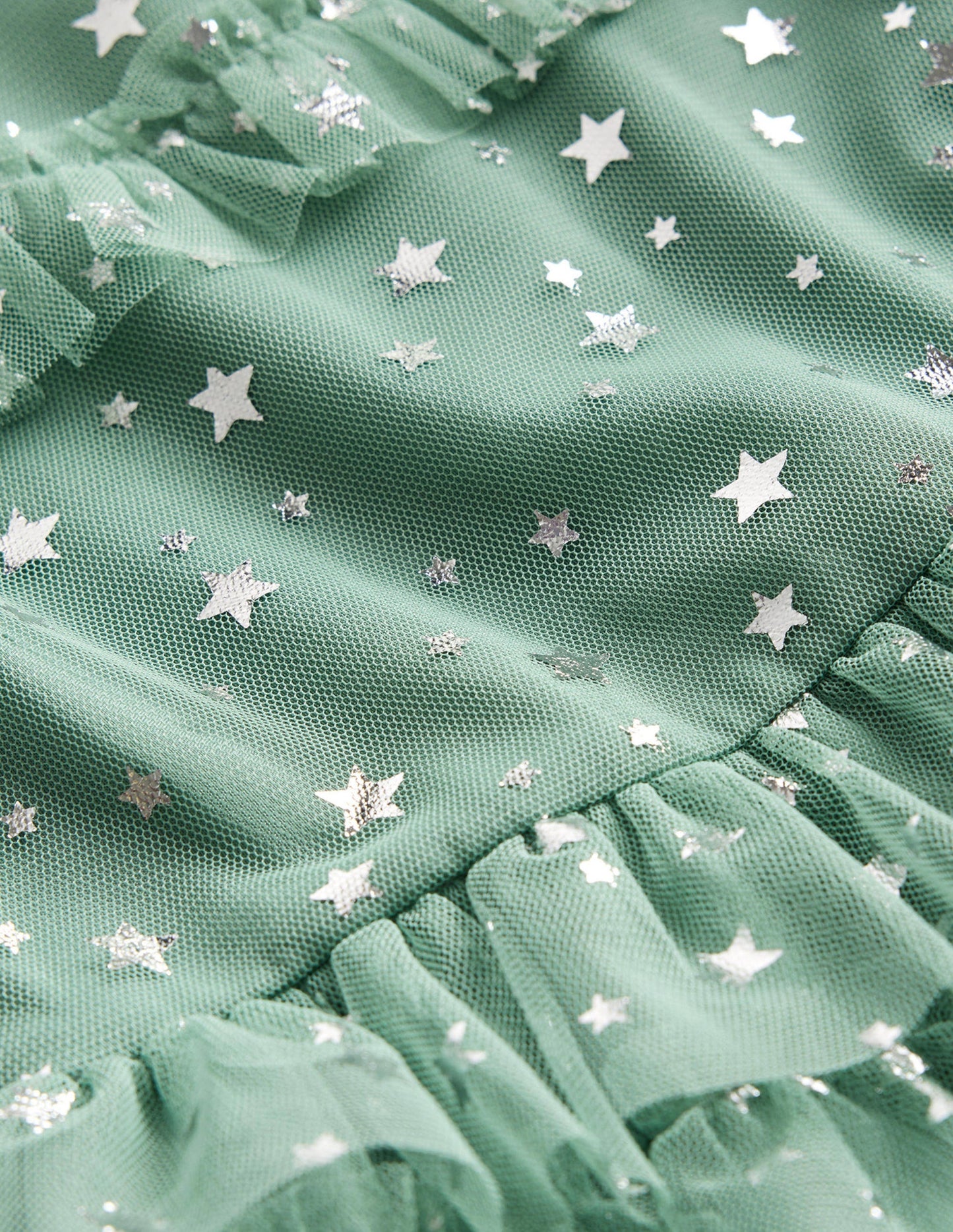 Ruffle Tulle Star Dress-Csarite Green Foil Stars