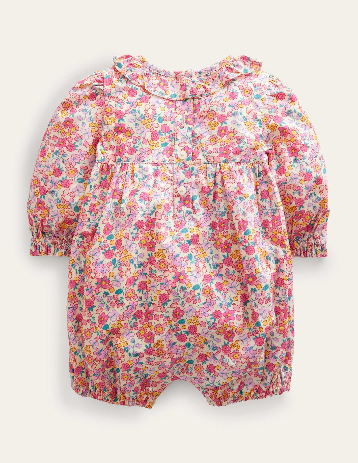 Long Sleeve Woven Romper-Berry Pink Butterfly