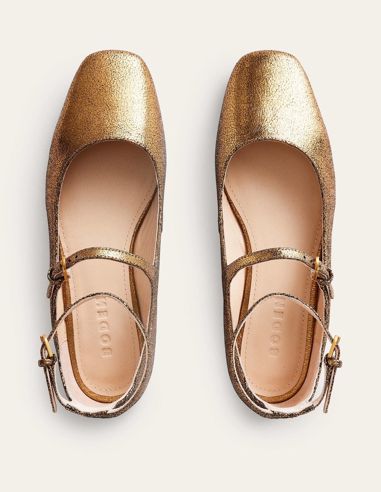 Double-Strap Mary Jane Shoes-Bronze Crinkle Leather