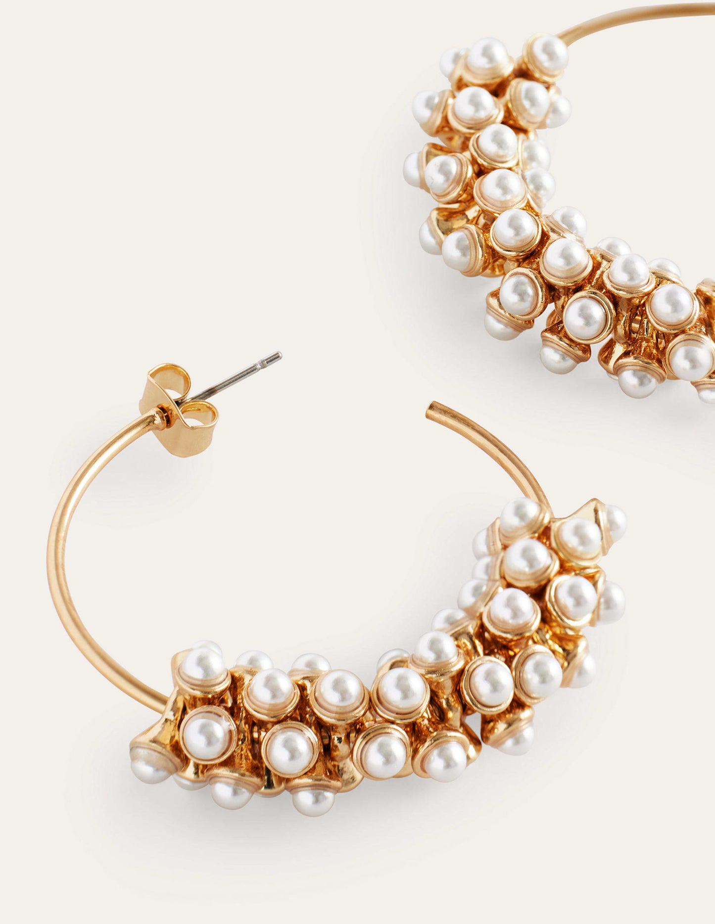 Cluster Pearl Hoop Earrings-Gold