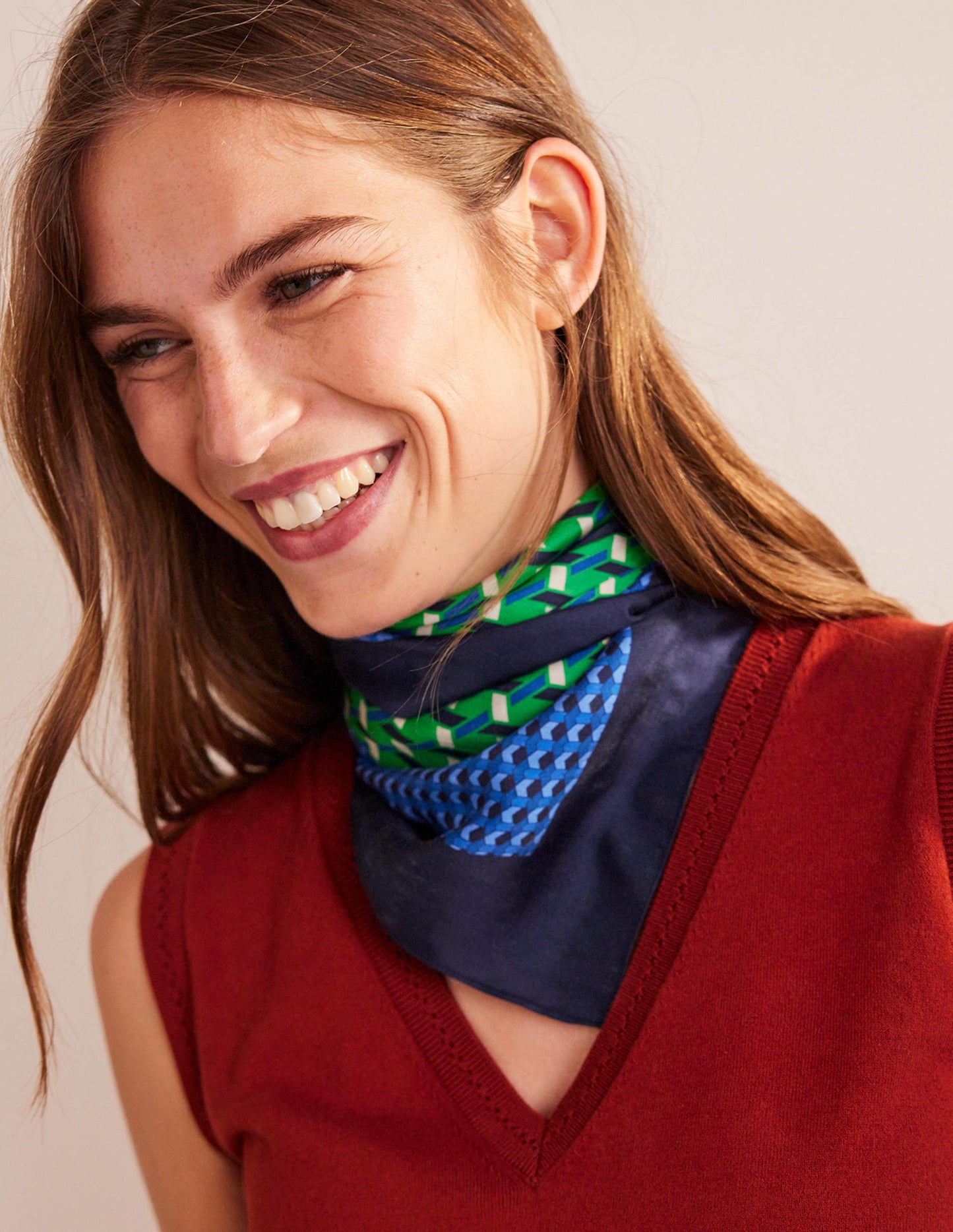 Large Square Silk Scarf-Bright Green, Geo Daze