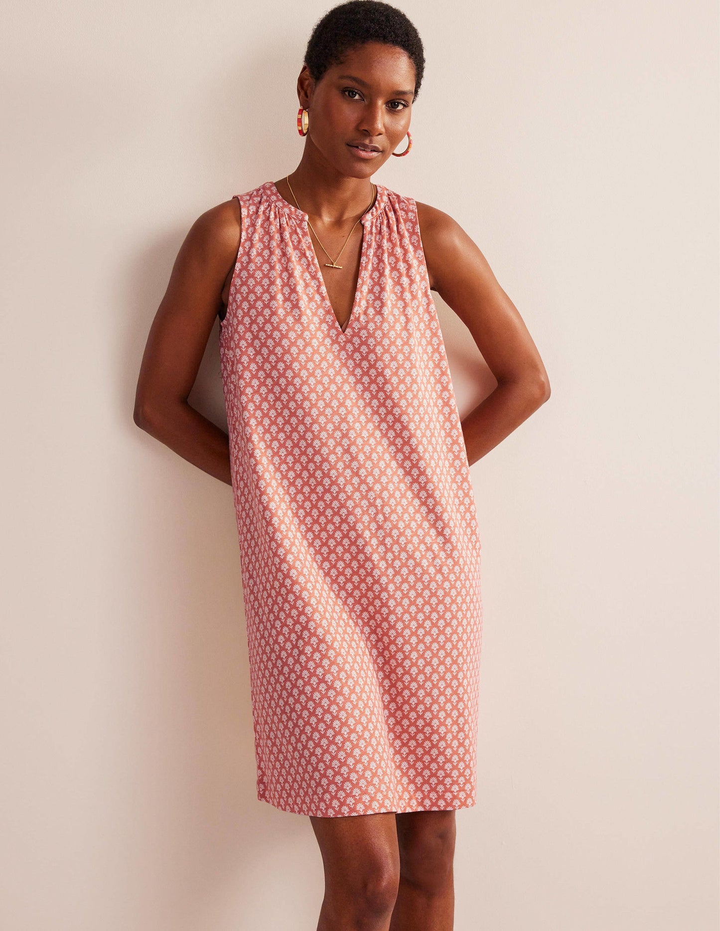 Notch-Neck Jersey Dress-Persimmon, Daisy Pome