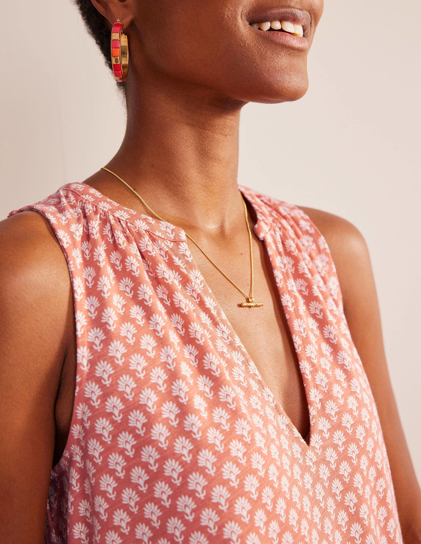 Notch-Neck Jersey Dress-Persimmon, Daisy Pome