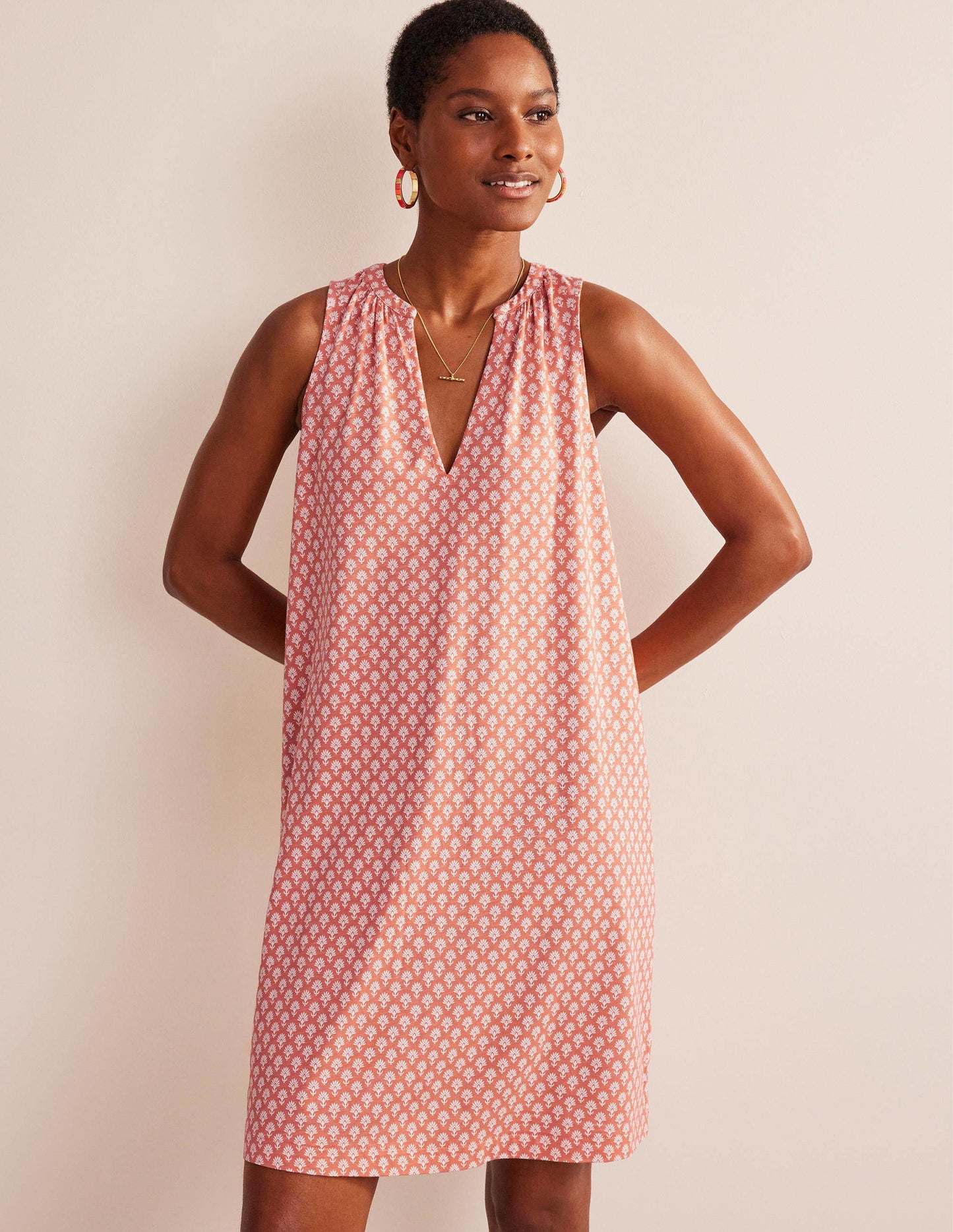 Notch-Neck Jersey Dress-Persimmon, Daisy Pome