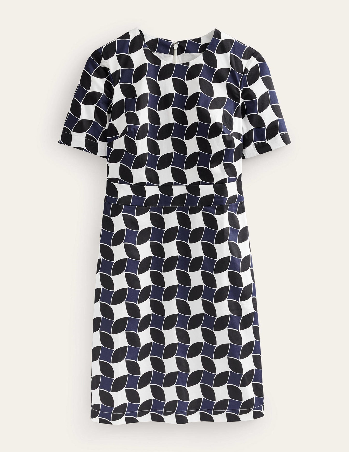 Alexa Cotton Shift Dress-Navy, Abstract Diamond