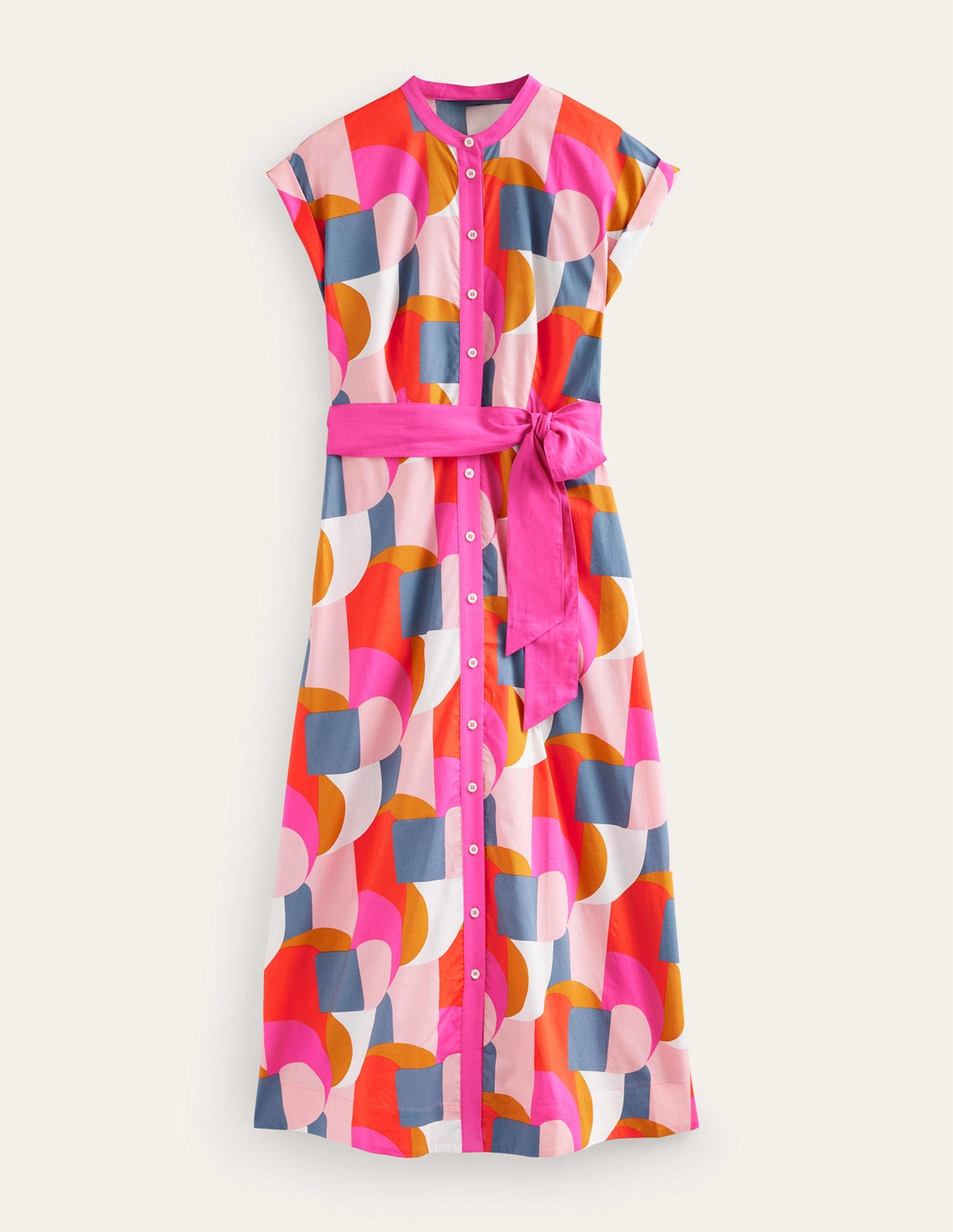 Amanda Cotton Midi Shirt Dress-Festival Pink, Geometric Swirl