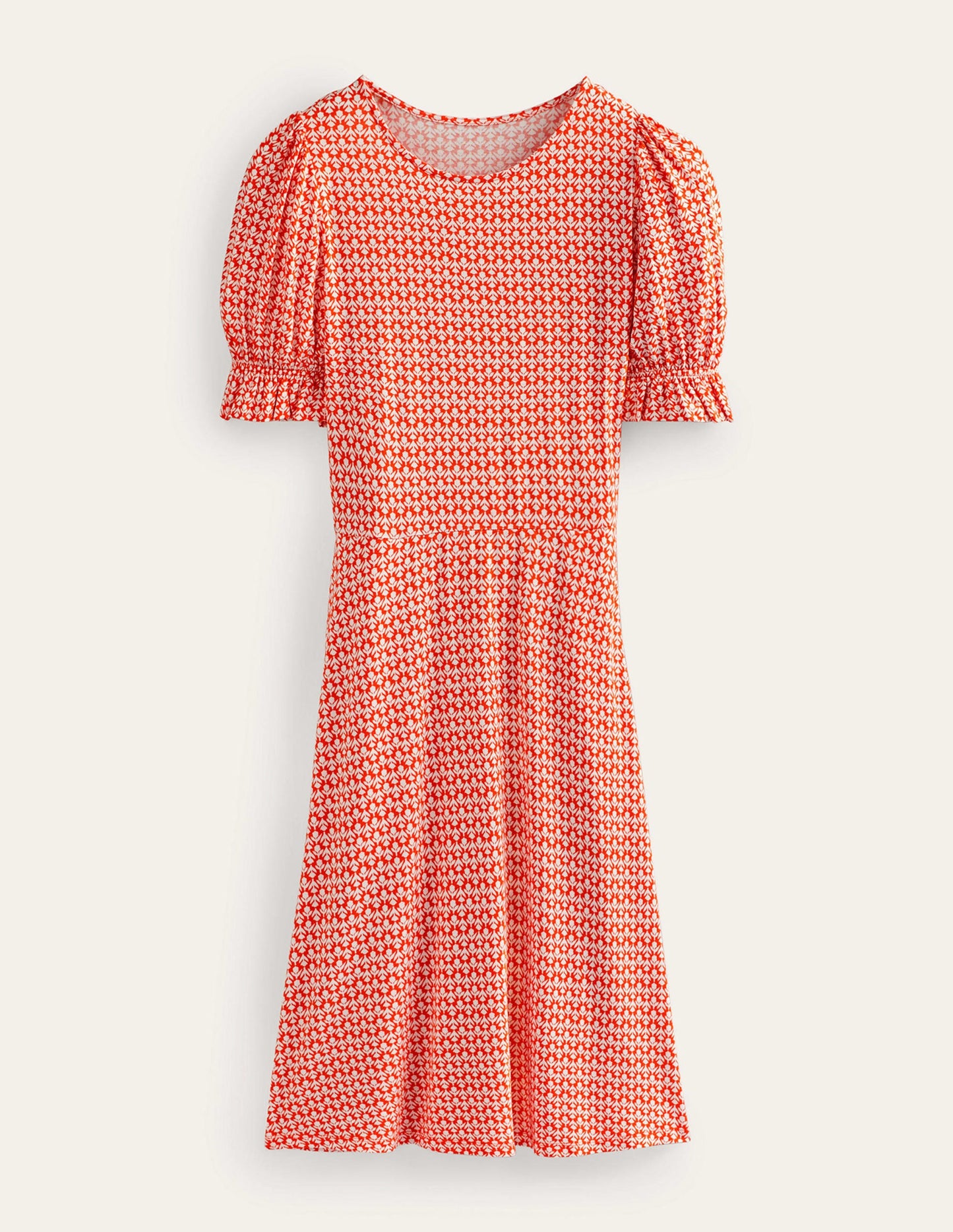 Puff Sleeve Jersey Mini Dress-Vermillion, Tulip Pop