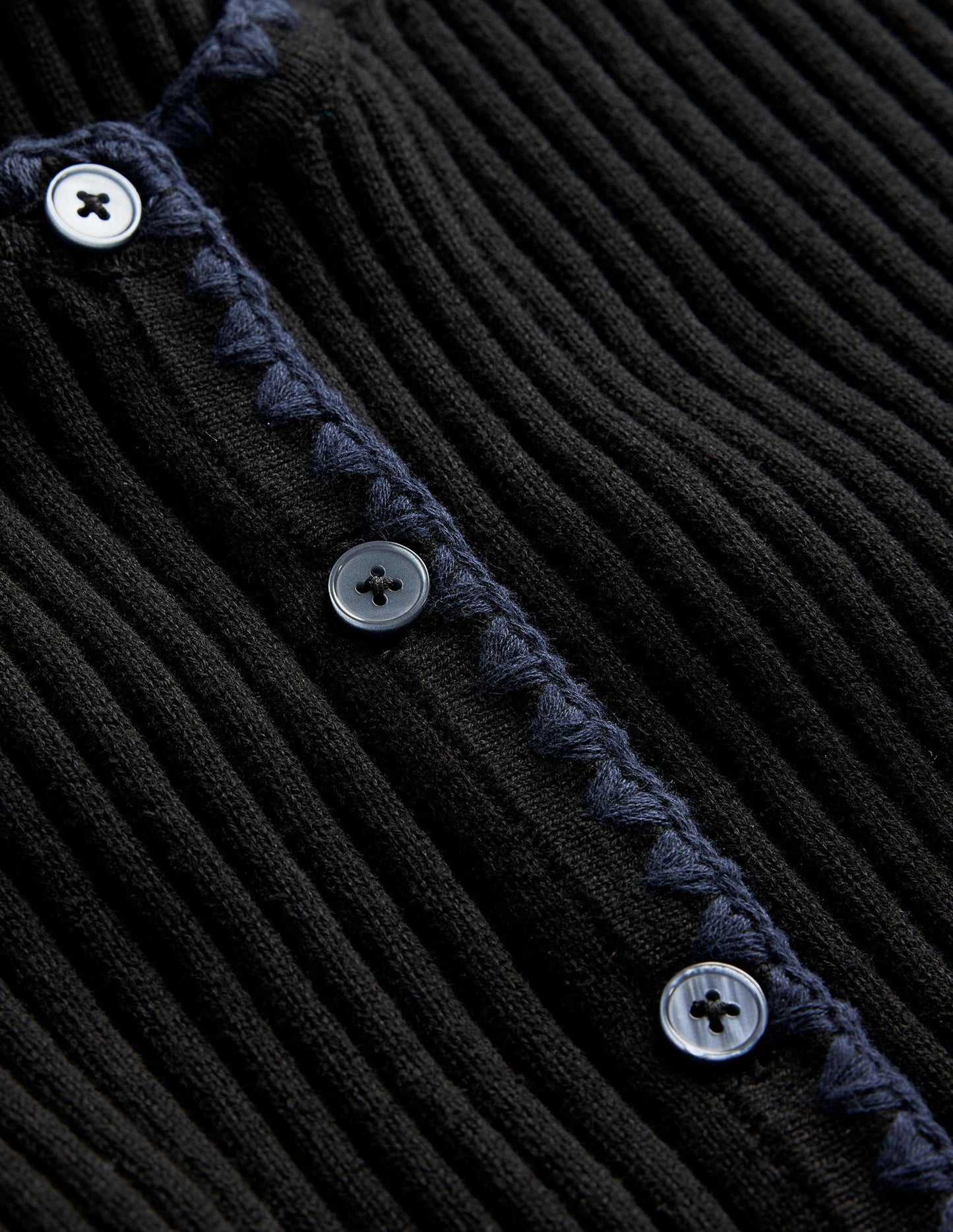 Crochet-Trim Ribbed Cardigan-Black