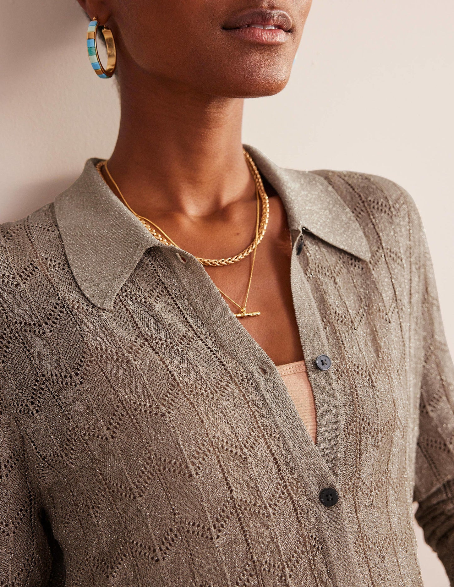 Knitted Beach Shirt-Metallic Stone