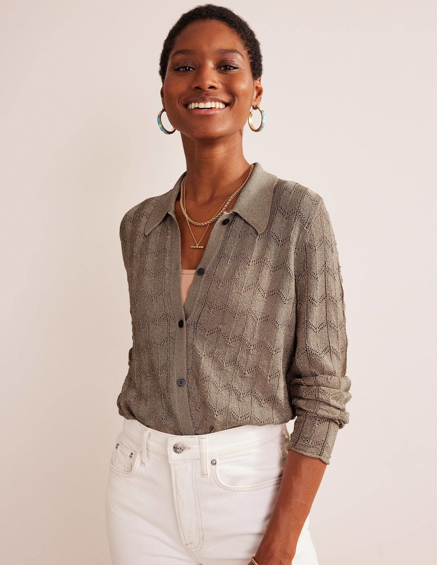 Knitted Beach Shirt-Metallic Stone
