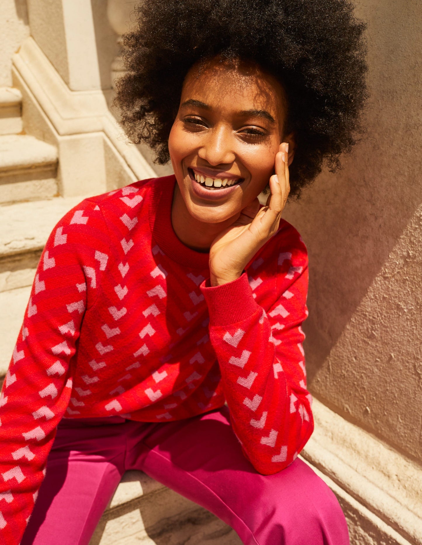 Jacquard Jumper-Cranberry, Chevron Geo