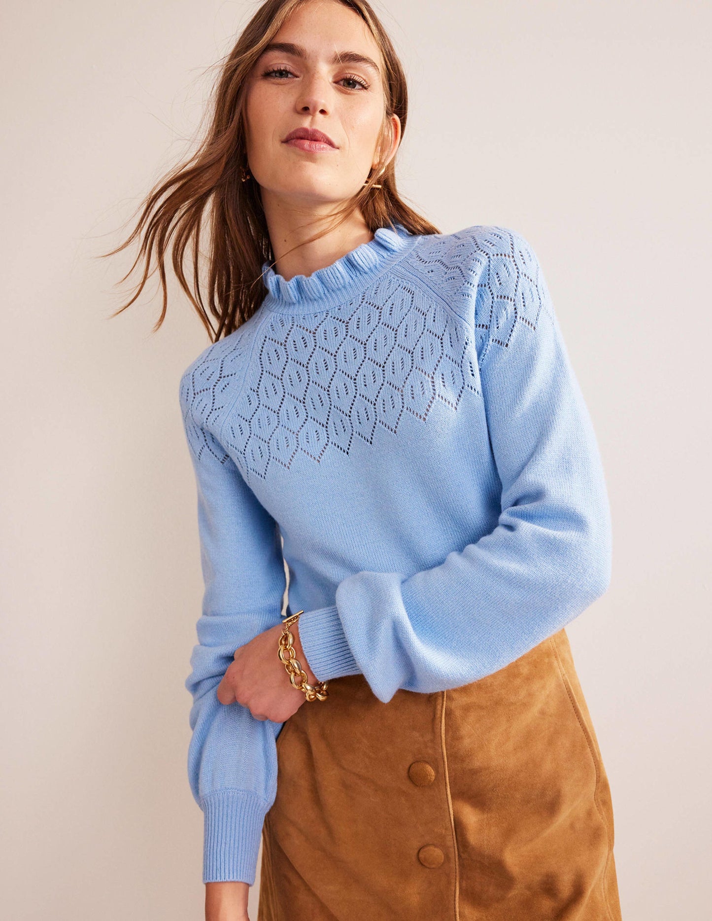 Pointelle Detailed Jumper-Cornflower
