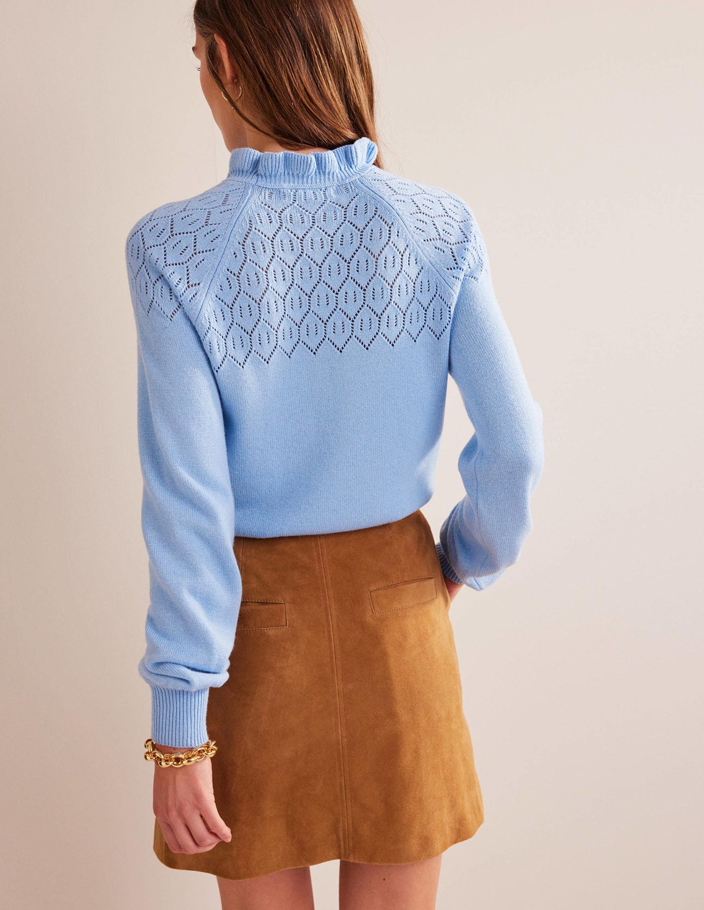 Pointelle Detailed Jumper-Cornflower