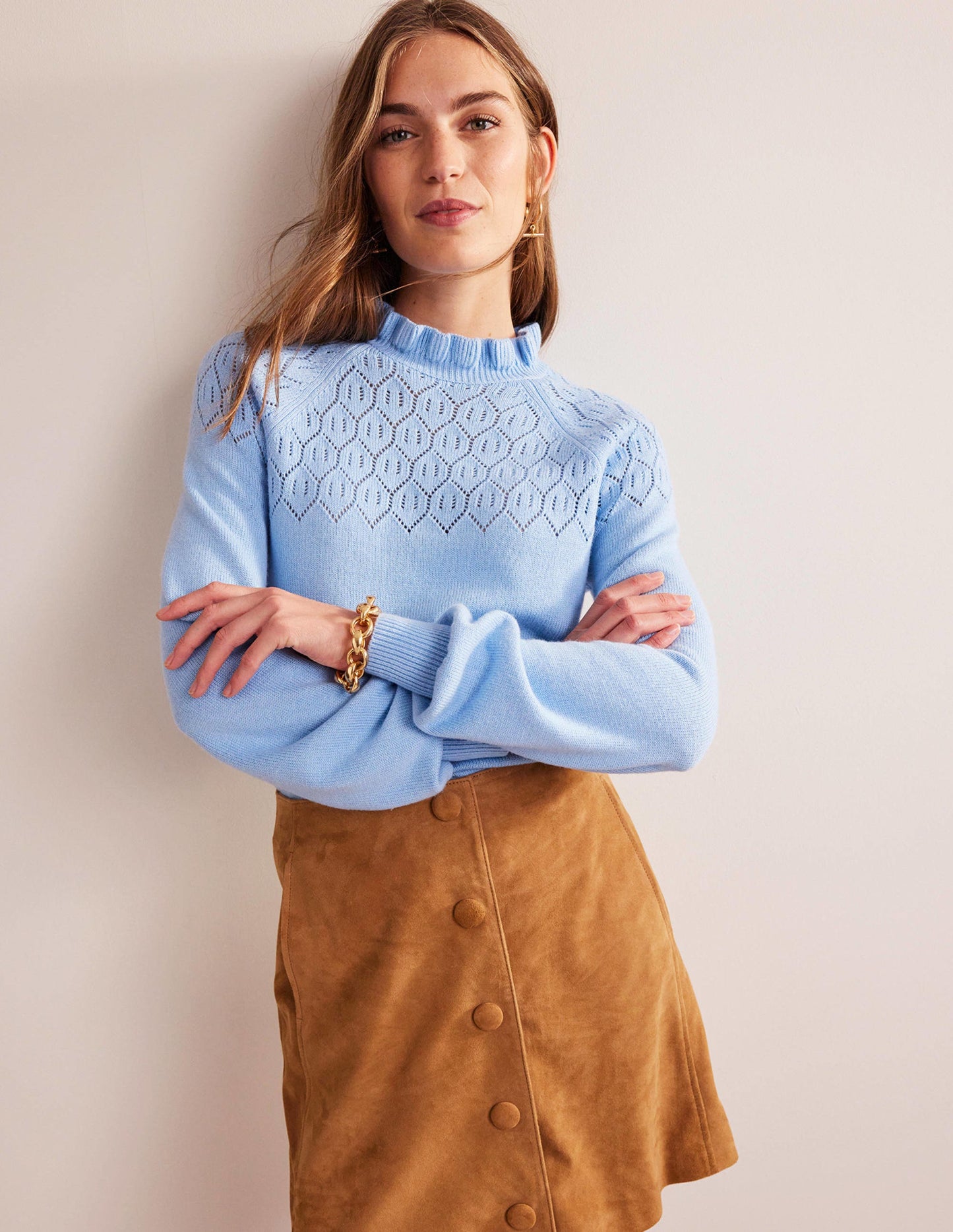 Pointelle Detailed Jumper-Cornflower