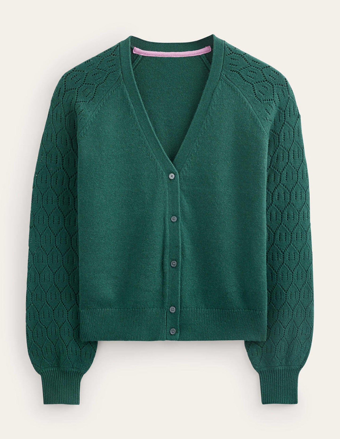 Pointelle Sleeve Cardigan-Emerald Night