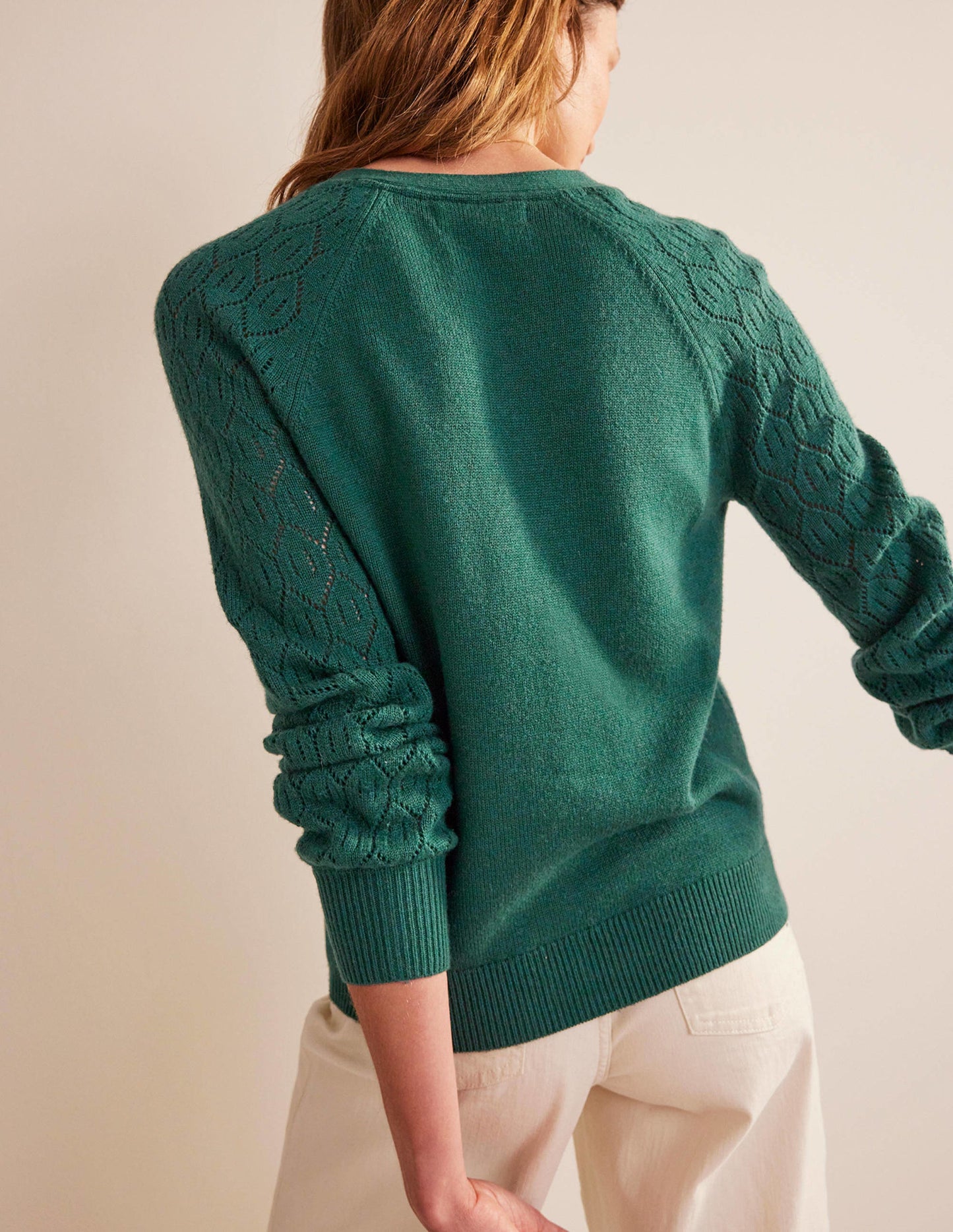 Pointelle Sleeve Cardigan-Emerald Night