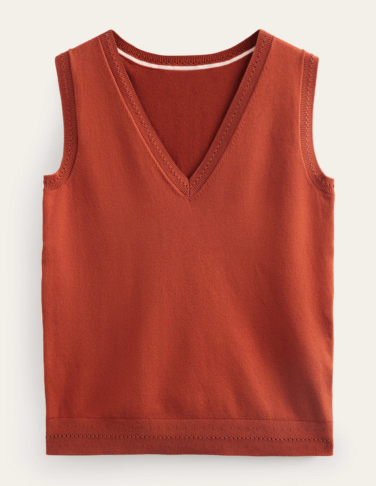 Catriona Cotton V-Neck Tank-Chestnut Brown