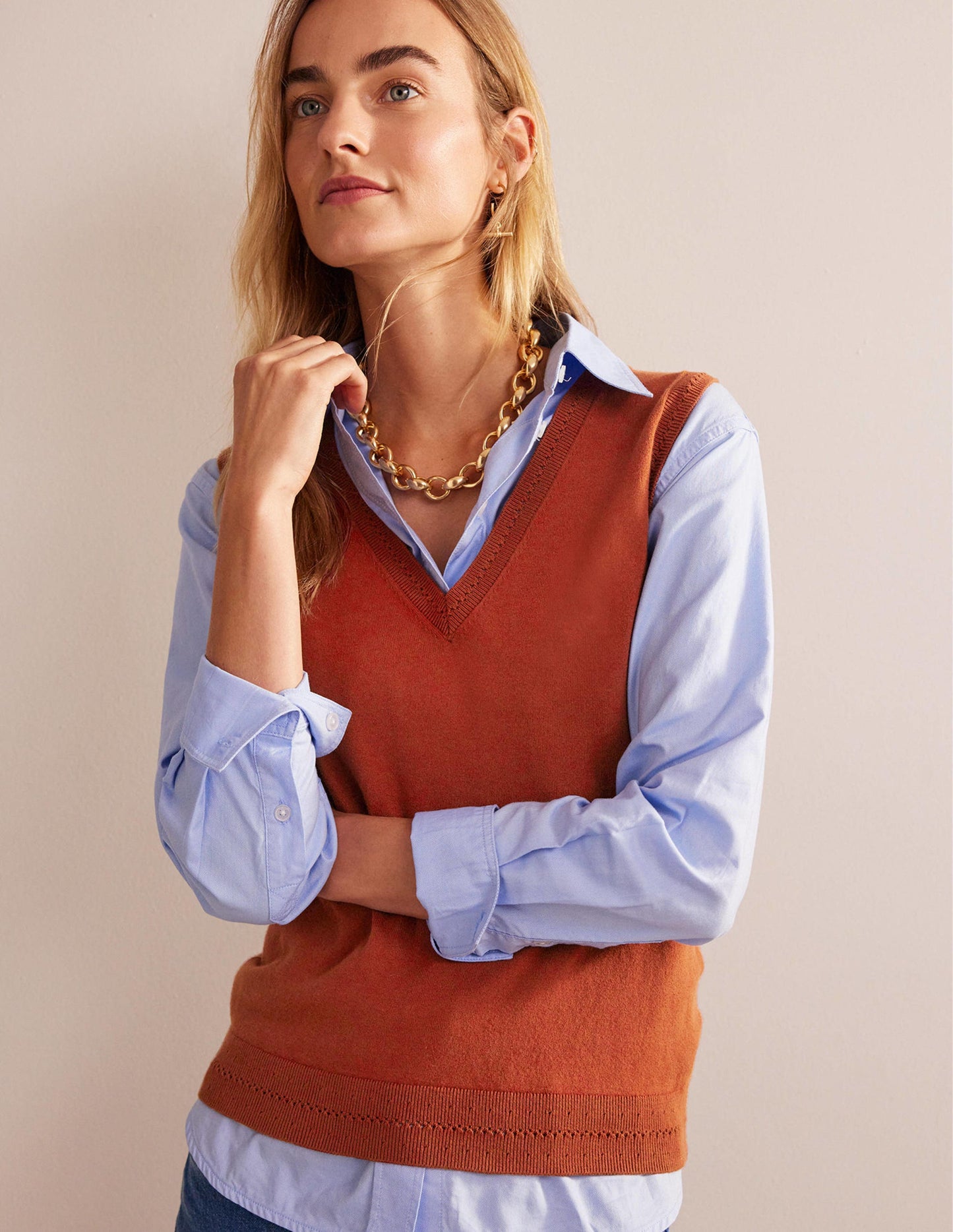 Catriona Cotton V-Neck Tank-Chestnut Brown