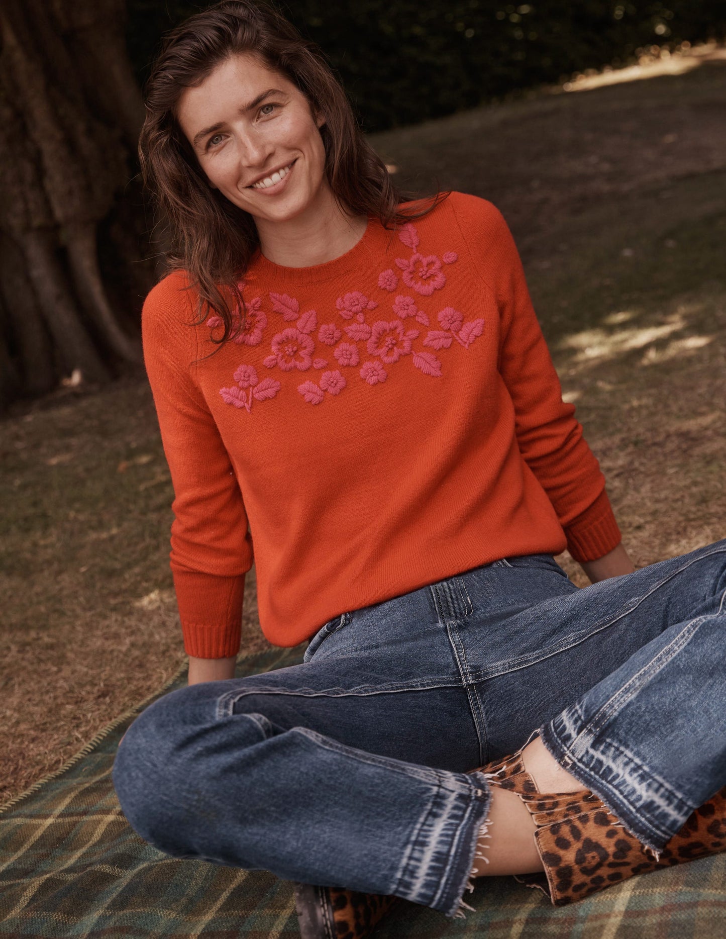 Embroidered Crew Neck Jumper-Brilliant Red
