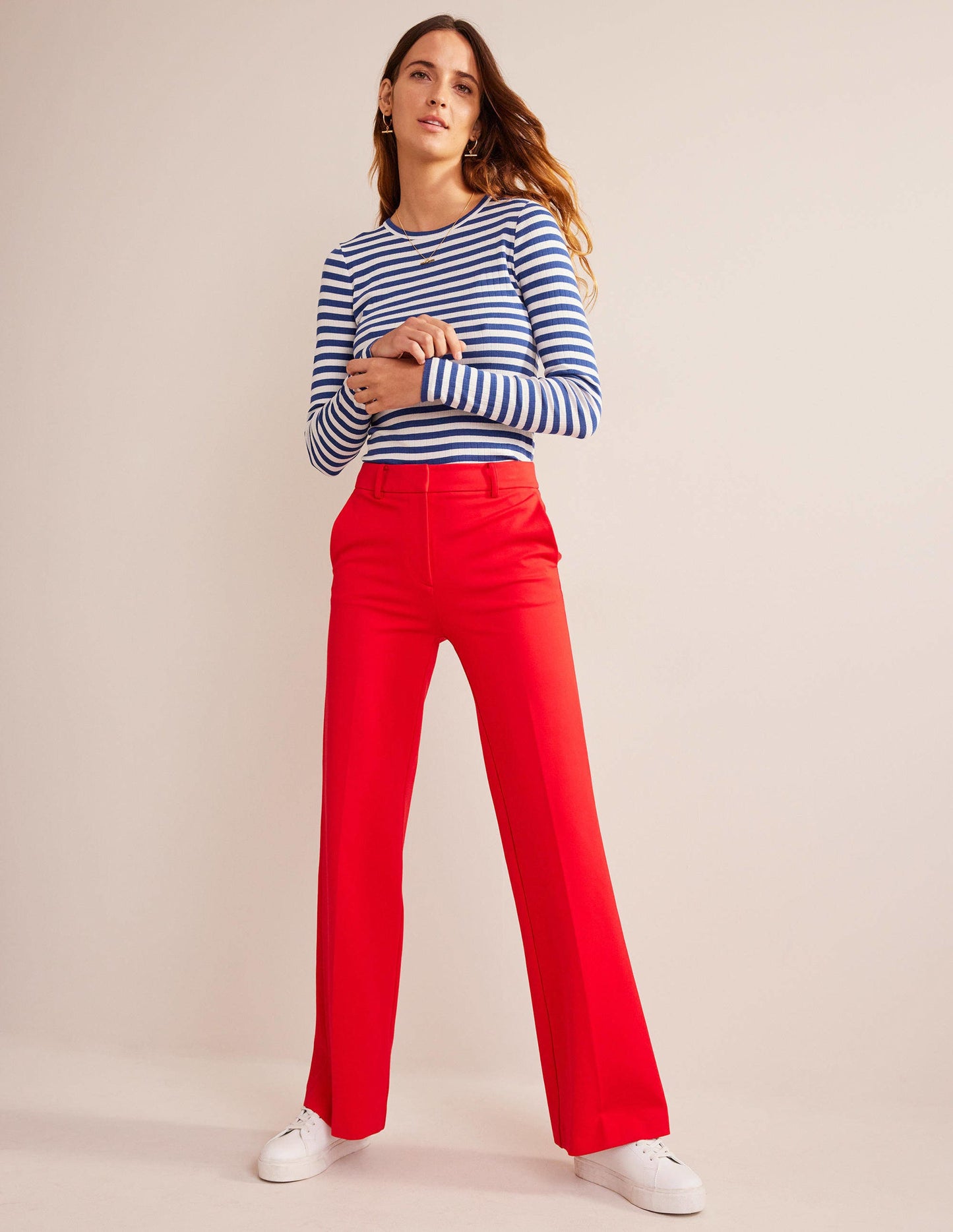 Anna Rib Crew T-Shirt-Lapis Blue, Ivory Stripe
