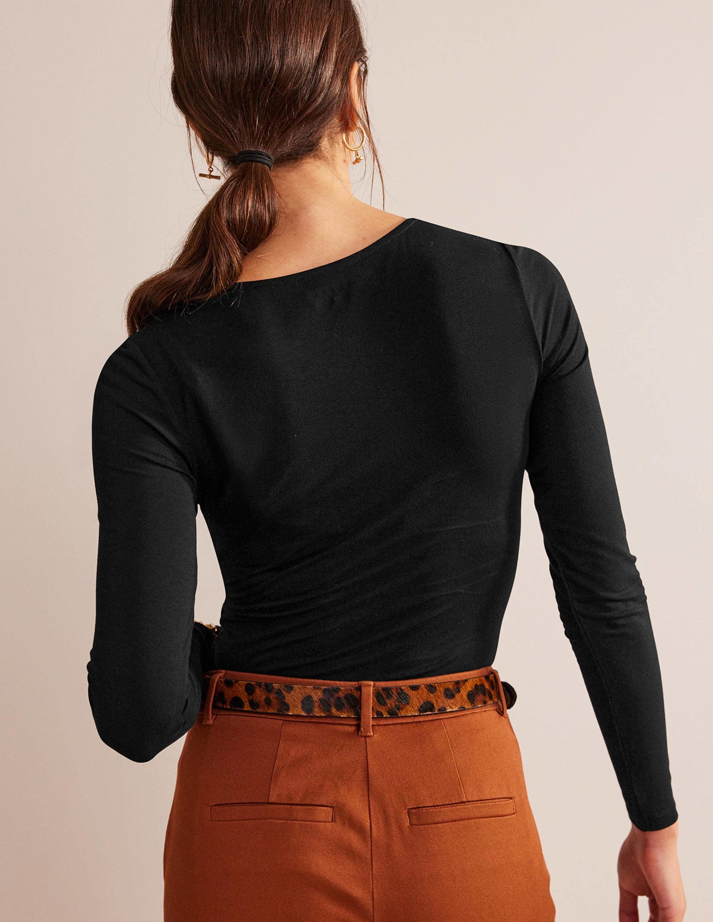 Knot Front Jersey Top-Black