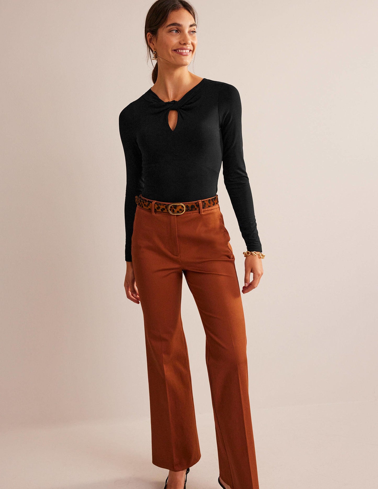 Knot Front Jersey Top-Black