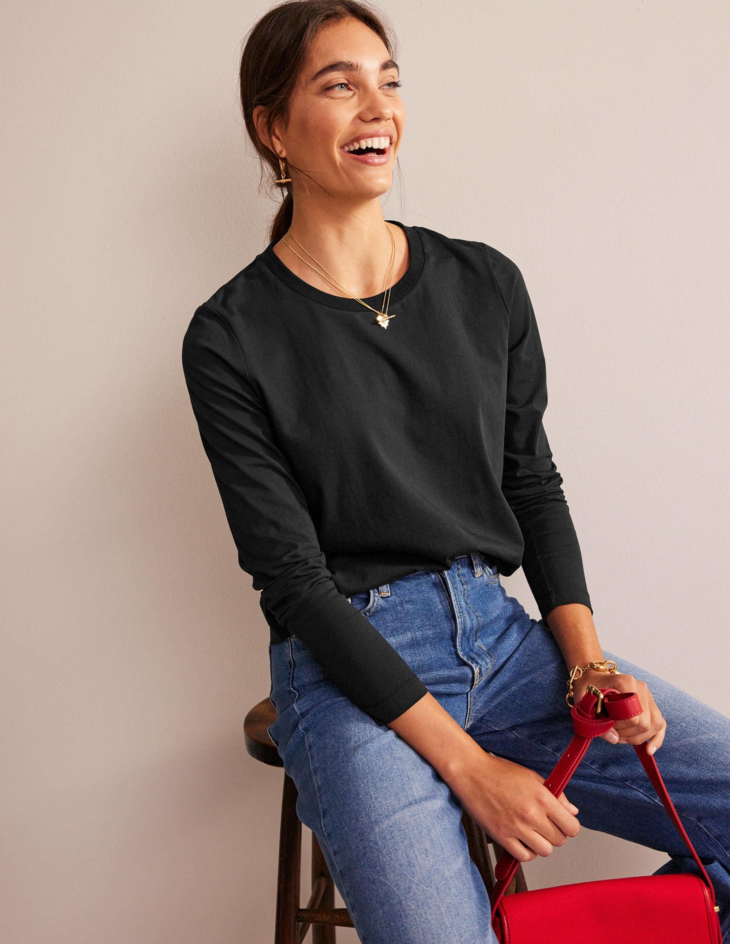 Pure Cotton Long Sleeve Top-Black