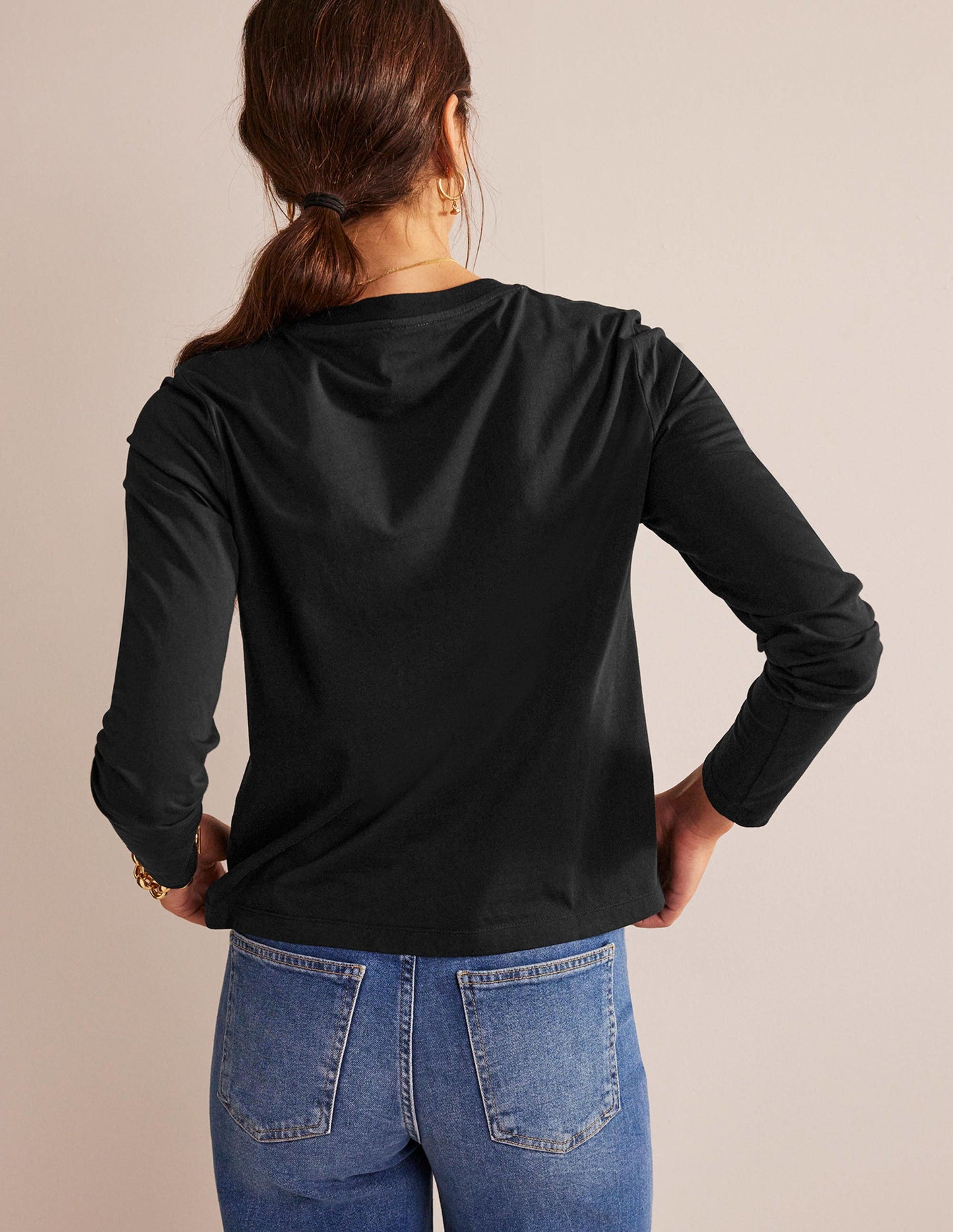 Pure Cotton Long Sleeve Top-Black