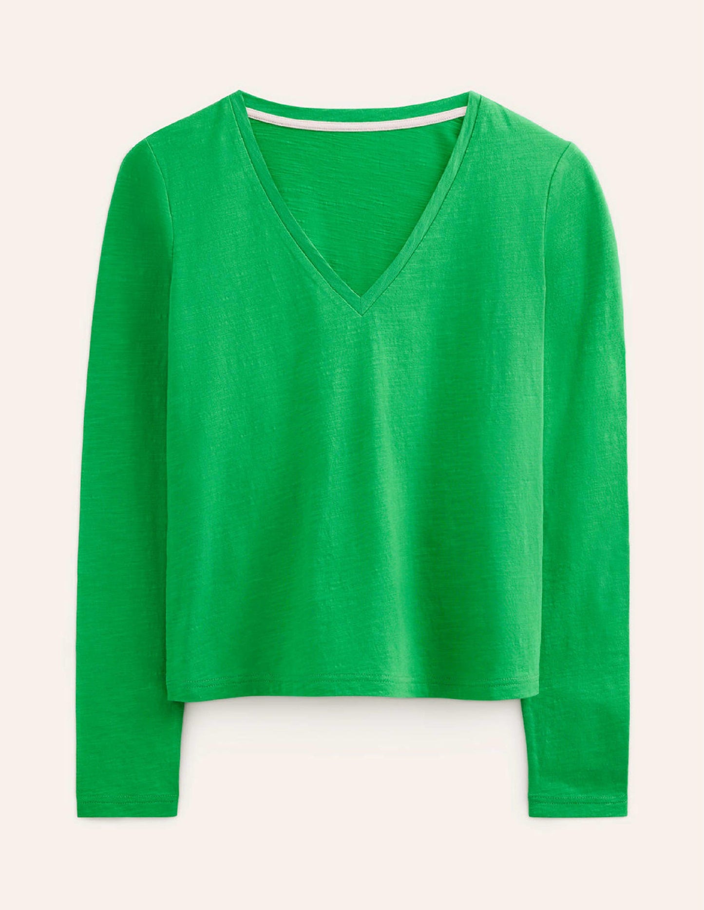 Cotton V-Neck Long Sleeve Top-Bright Green