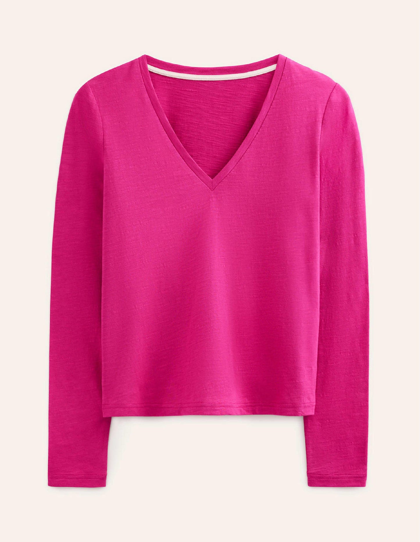 Cotton V-Neck Long Sleeve Top-Festival Fushsia