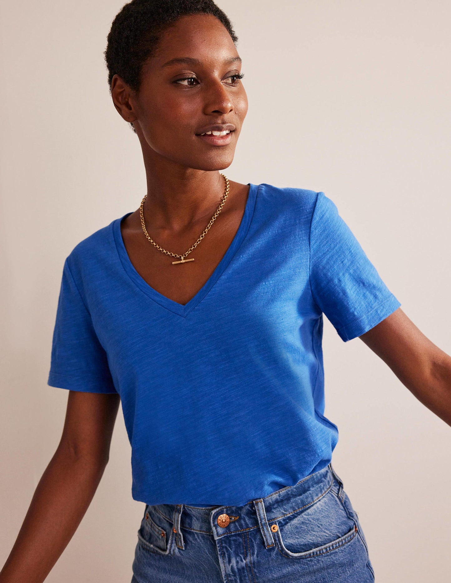 Regular V-Neck Slub T-shirt-Meadow Spring