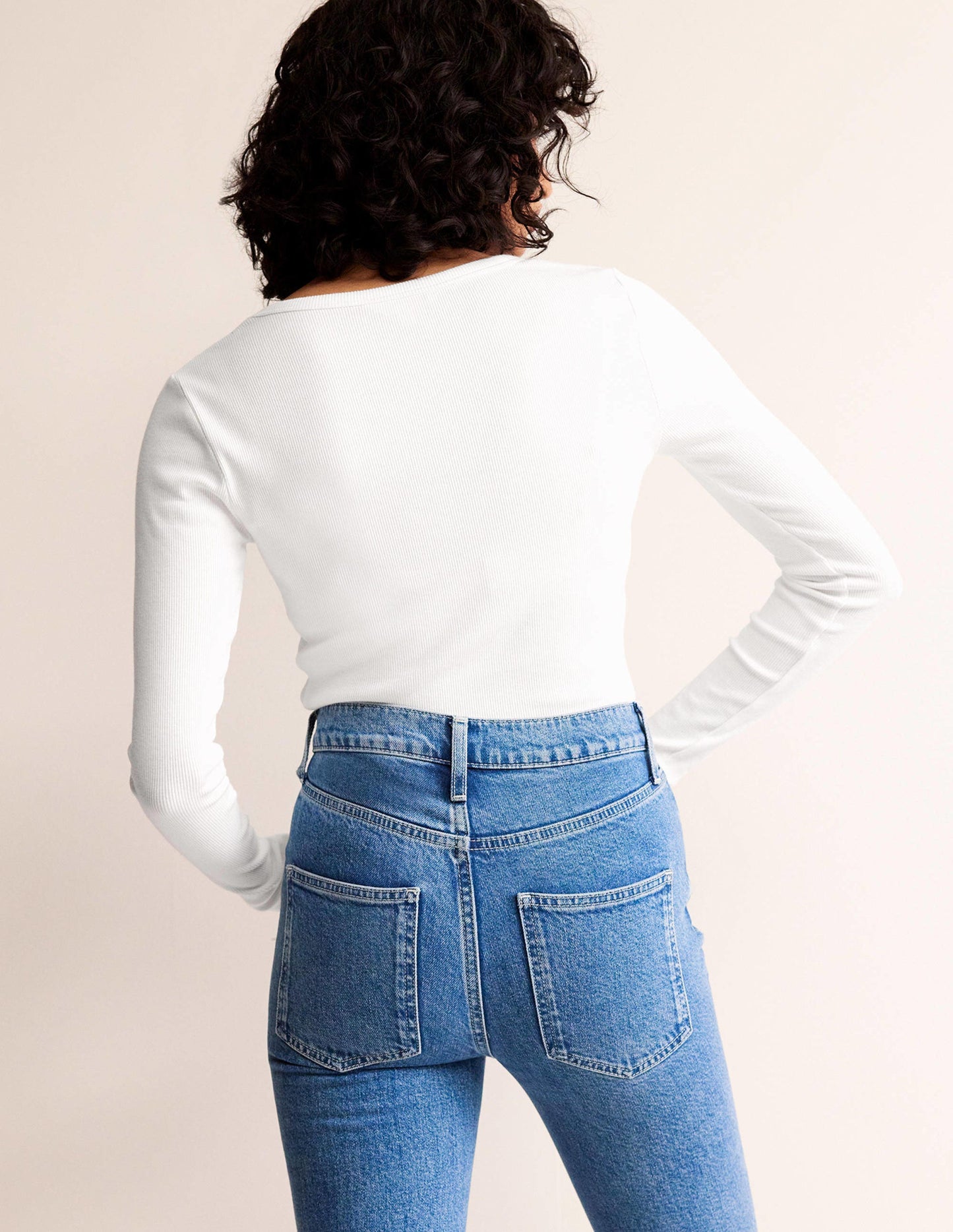 Cotton Rib Scoop Neck Top-White