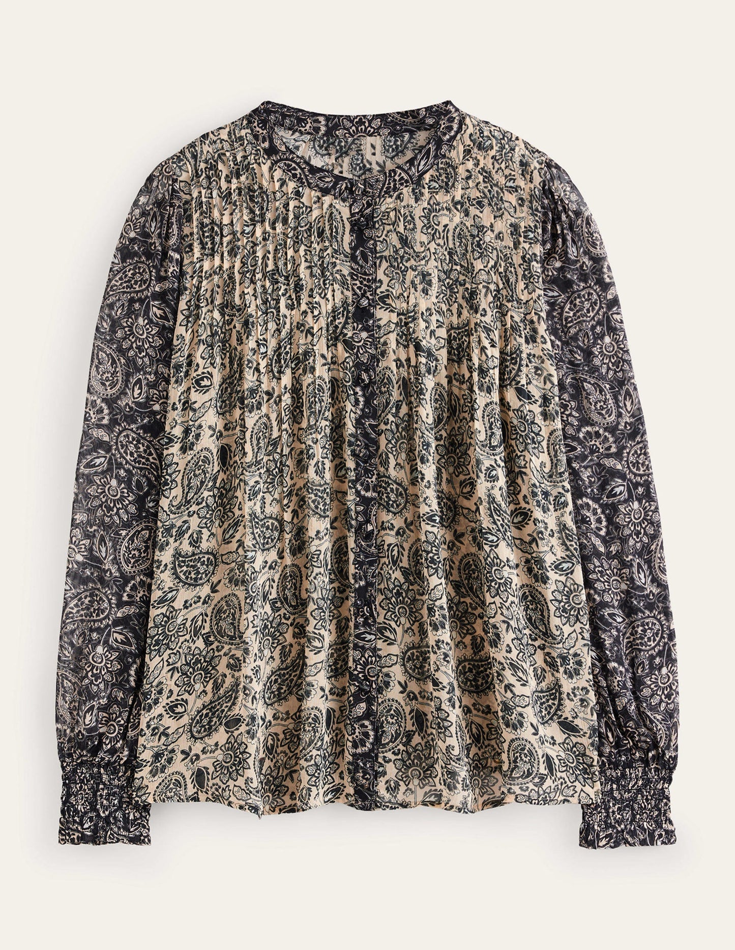 Isla Remix Pintuck Blouse-Black, Paisley
