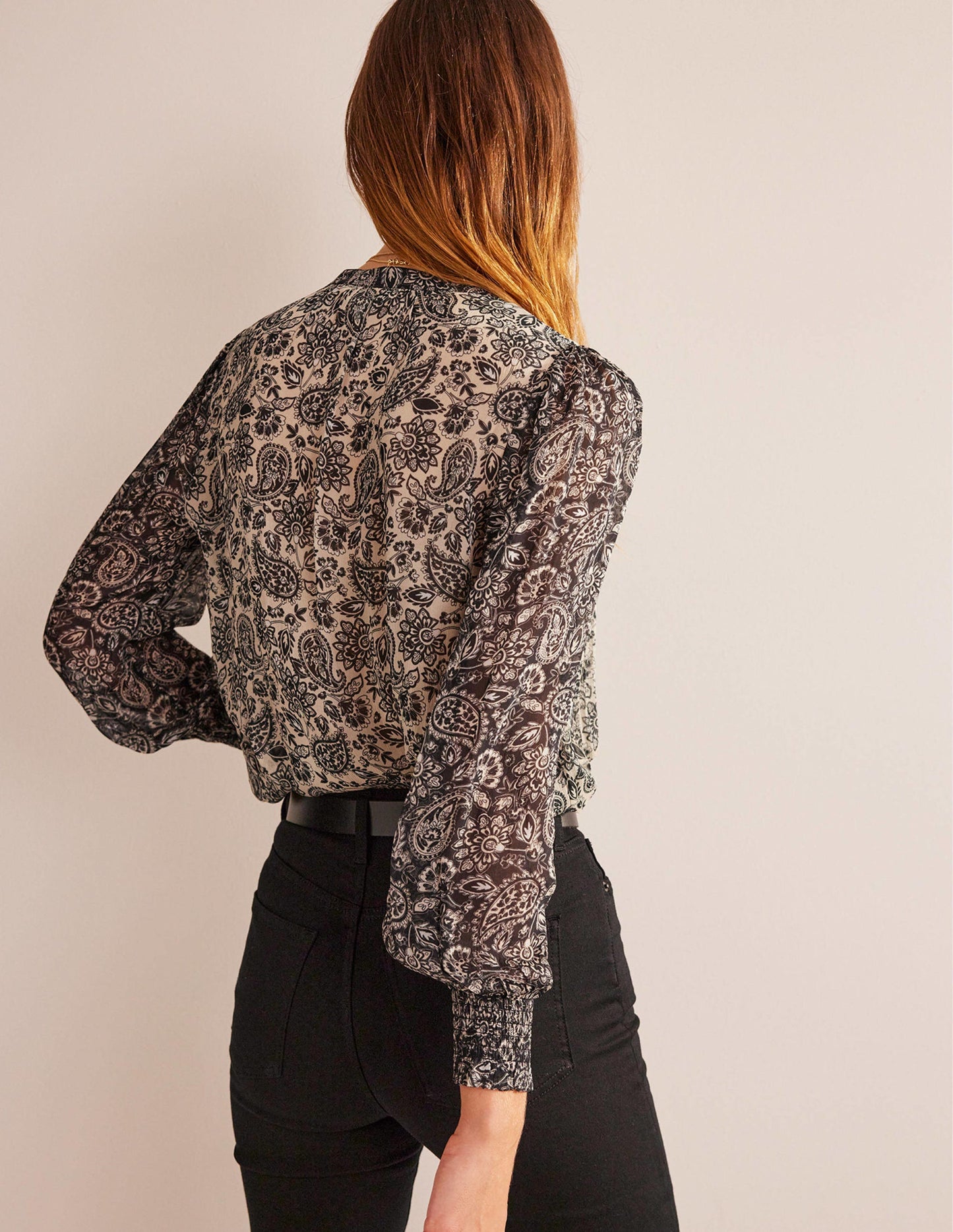 Isla Remix Pintuck Blouse-Black, Paisley