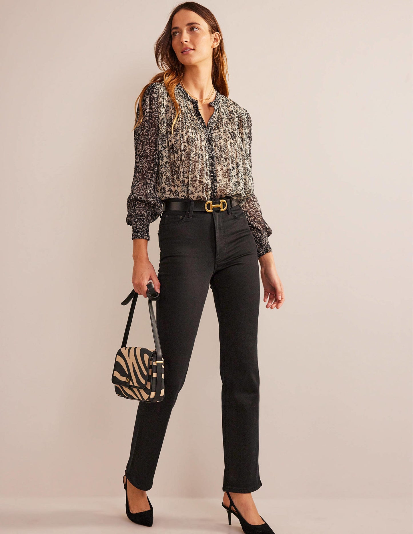 Isla Remix Pintuck Blouse-Black, Paisley