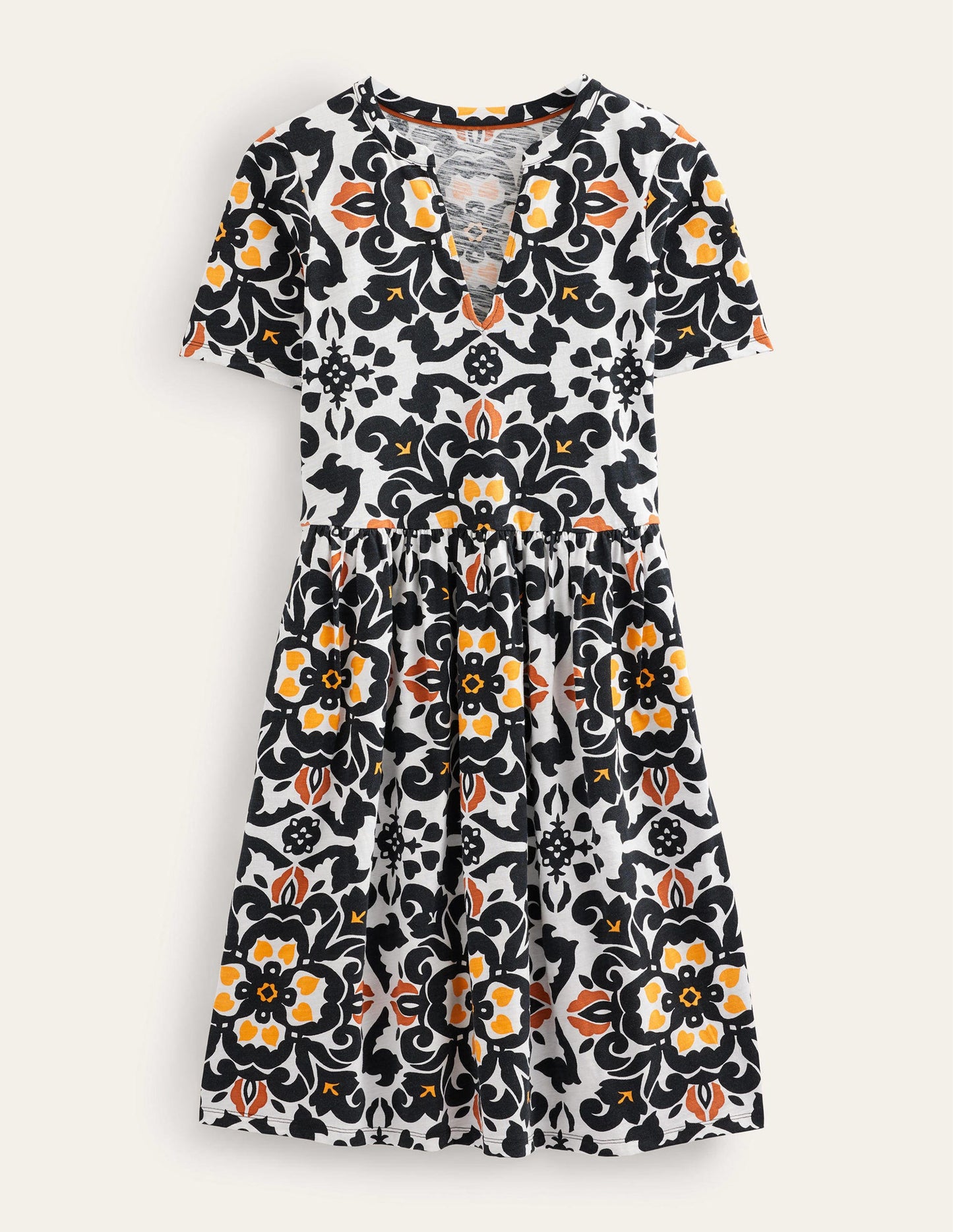 Easy Notch Neck Jersey Dress-Black, Opulent Pome