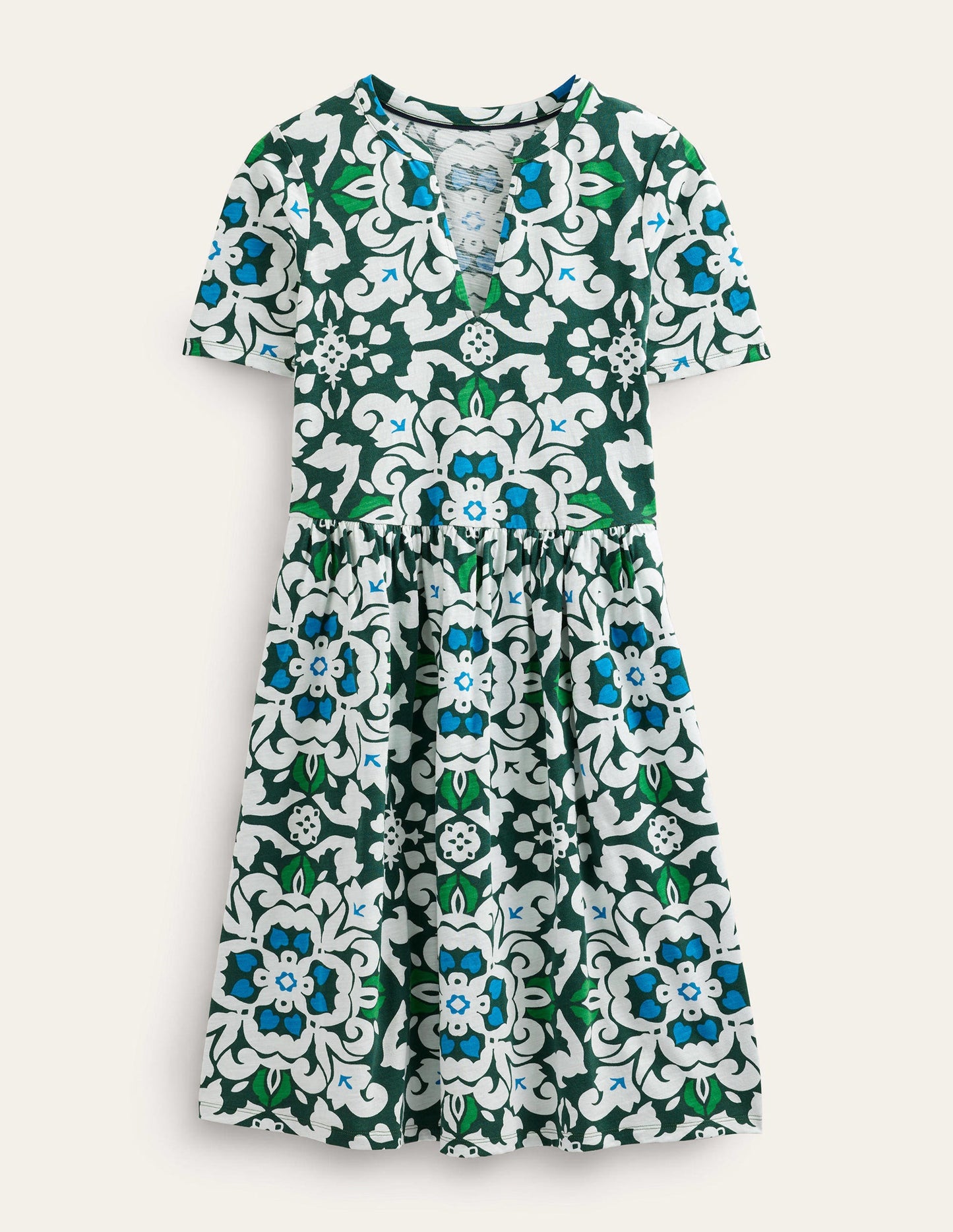 Easy Notch Neck Jersey Dress-Trekking Green, Opulent Pome