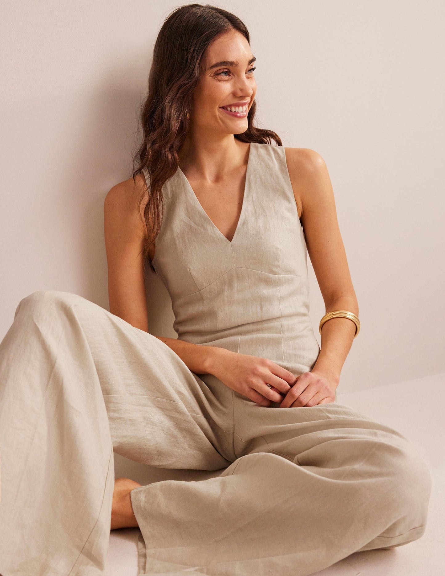 V-Neck Occasion Jumpsuit-Pebble
