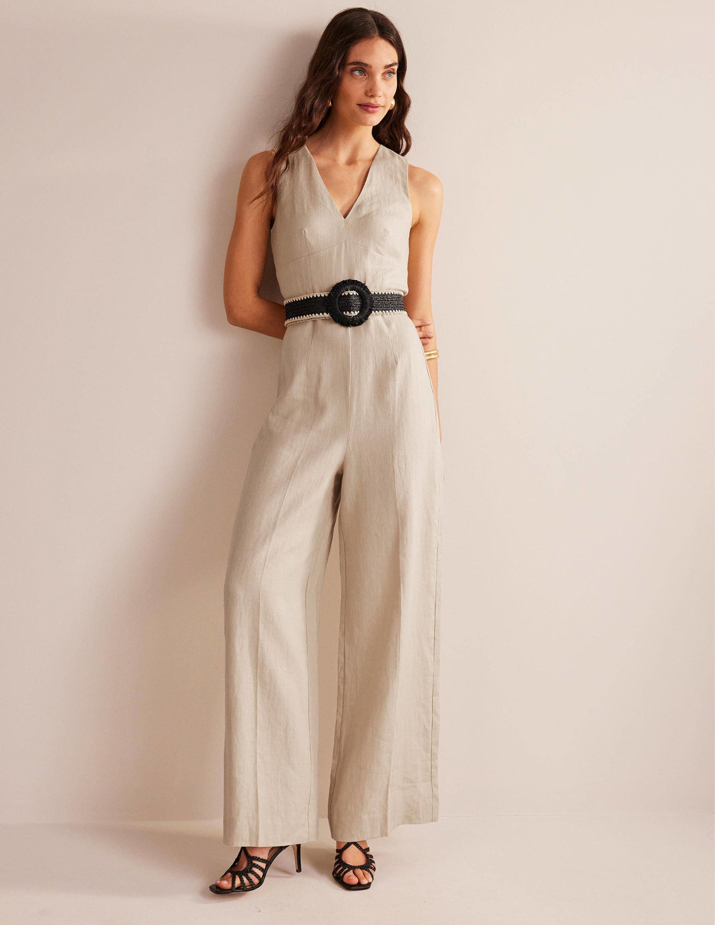 V-Neck Occasion Jumpsuit-Pebble
