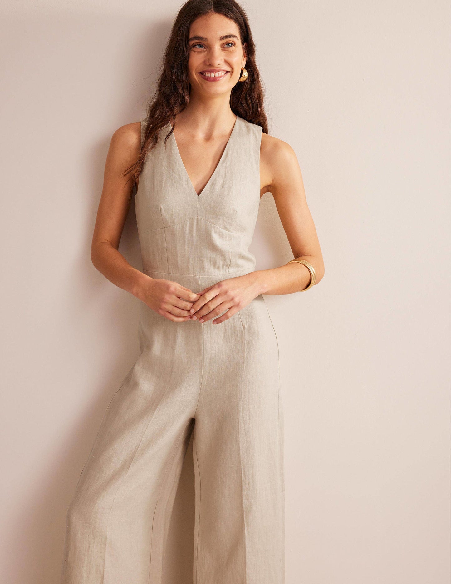 V-Neck Occasion Jumpsuit-Pebble
