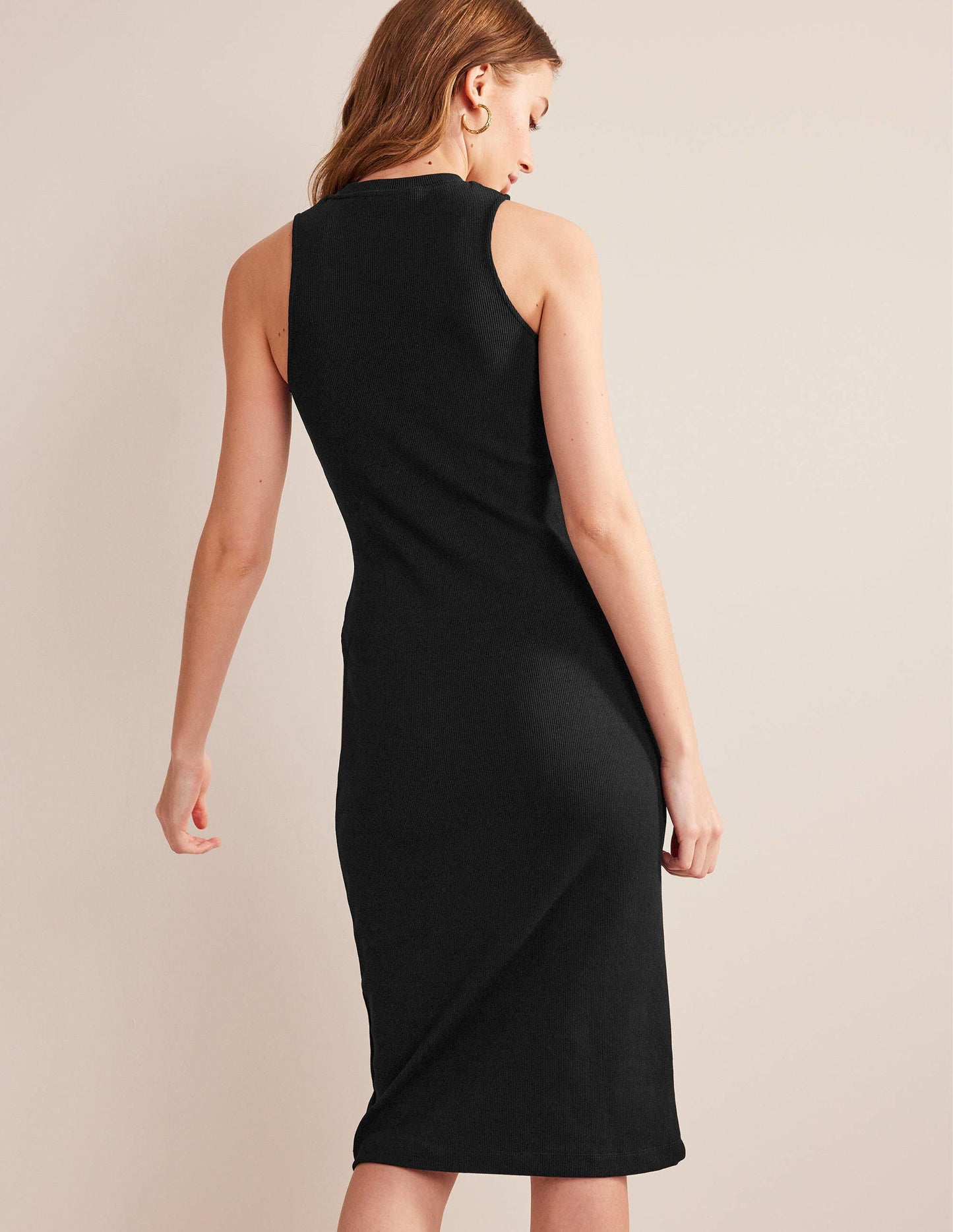 Racer Rib Jersey Midi Dress-Black